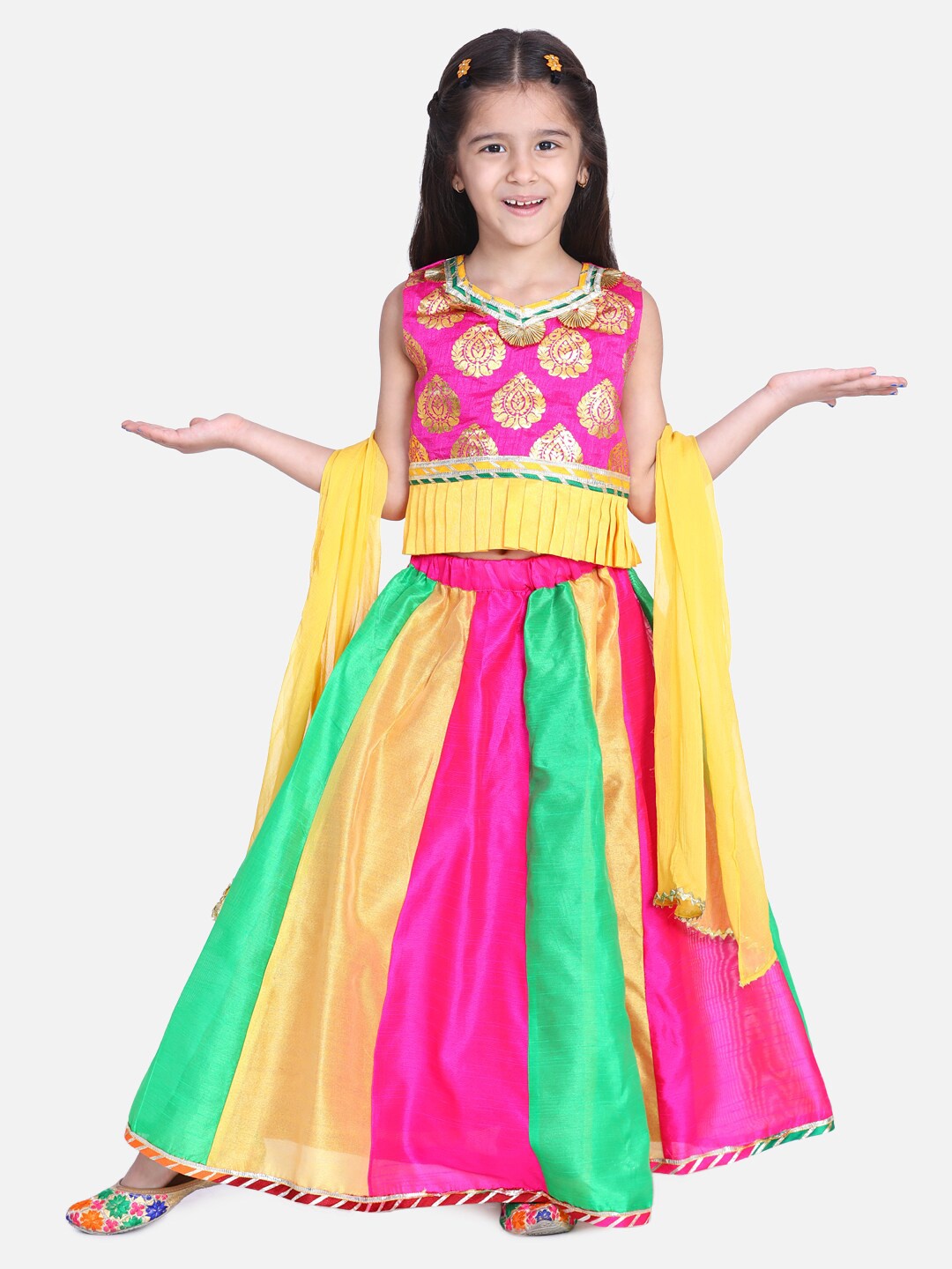 

BownBee Girls Tie and Dye Ready to Wear Lehenga & Blouse With Dupatta, Pink