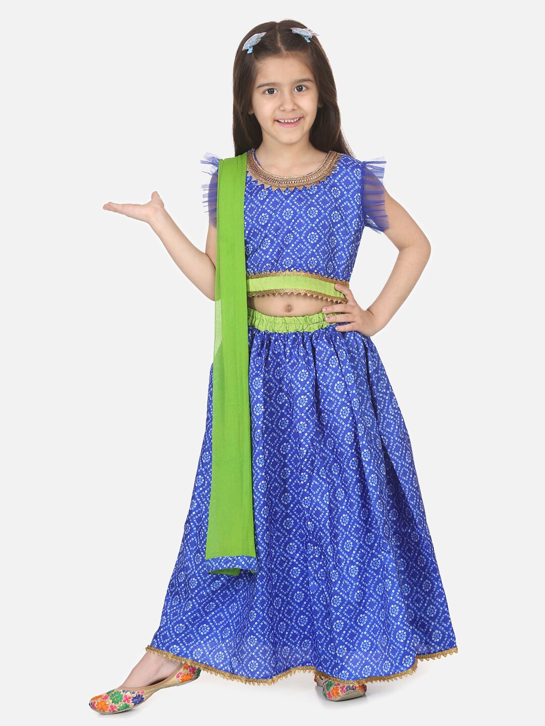 

BownBee Girls Printed Ready to Wear Lehenga & Blouse With Dupatta, Blue