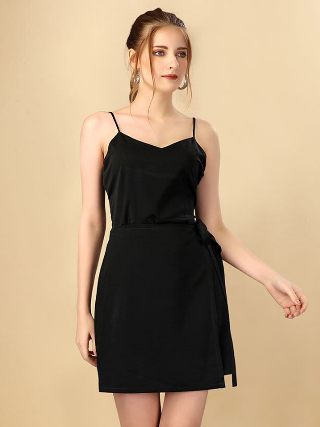 

MARGI DESIGNERS Shoulder Straps Tie Up A Line Dress, Black