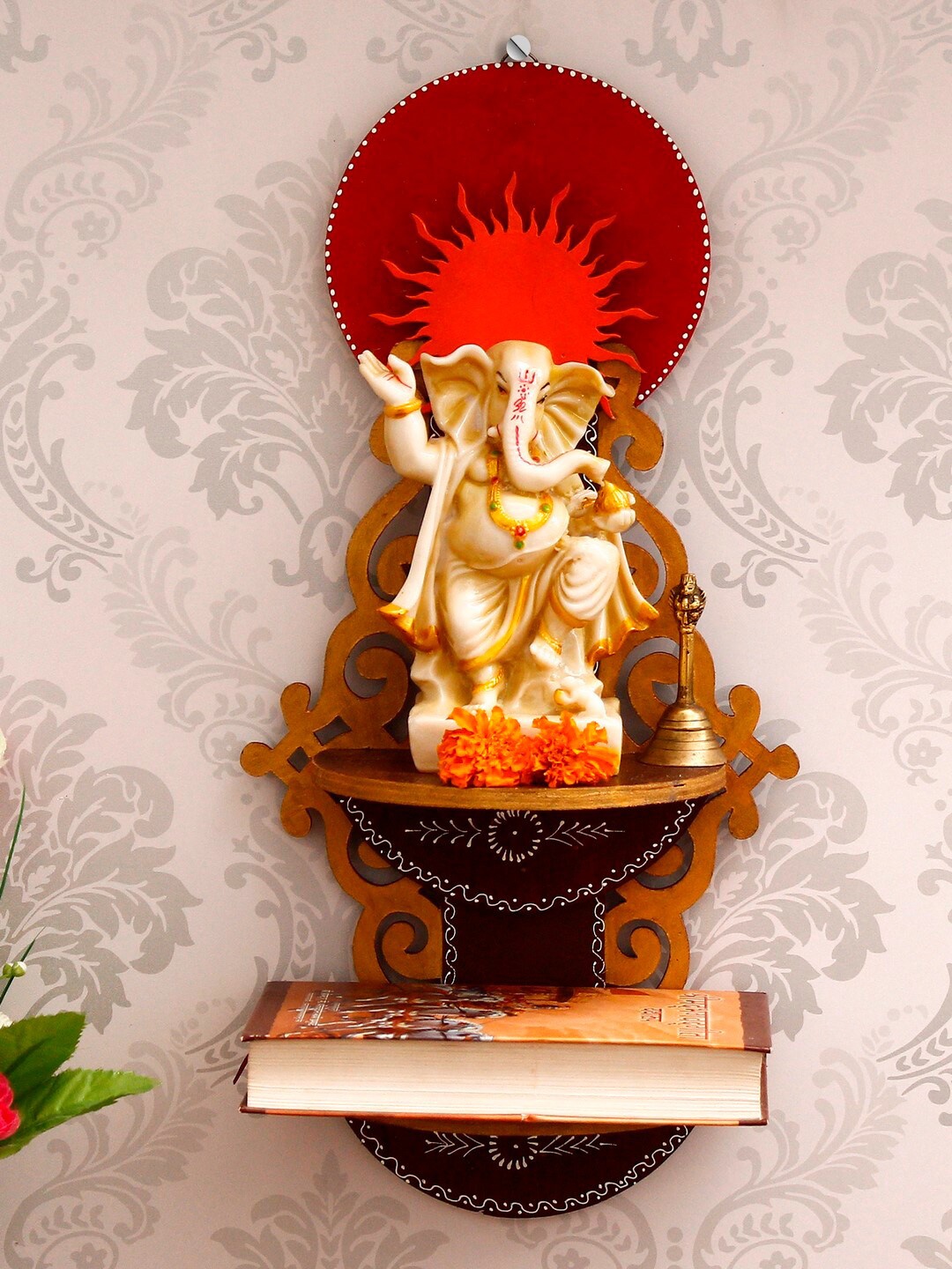 

eCraftIndia Brown Textured Wooden Pooja Shelf