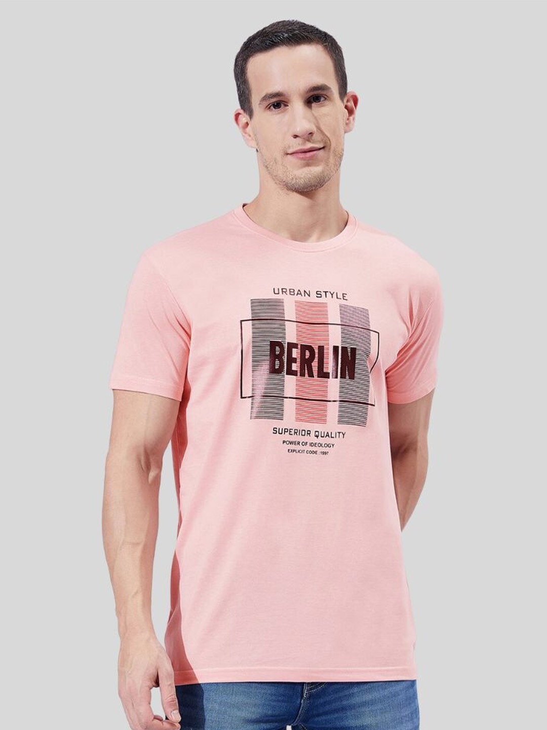 

Ben Martin Graphic Printed Short Sleeves Slim Fit T-shirt, Peach