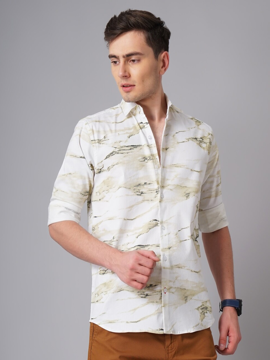 

PAUL STREET Standard Abstract Printed Casual Shirt, White