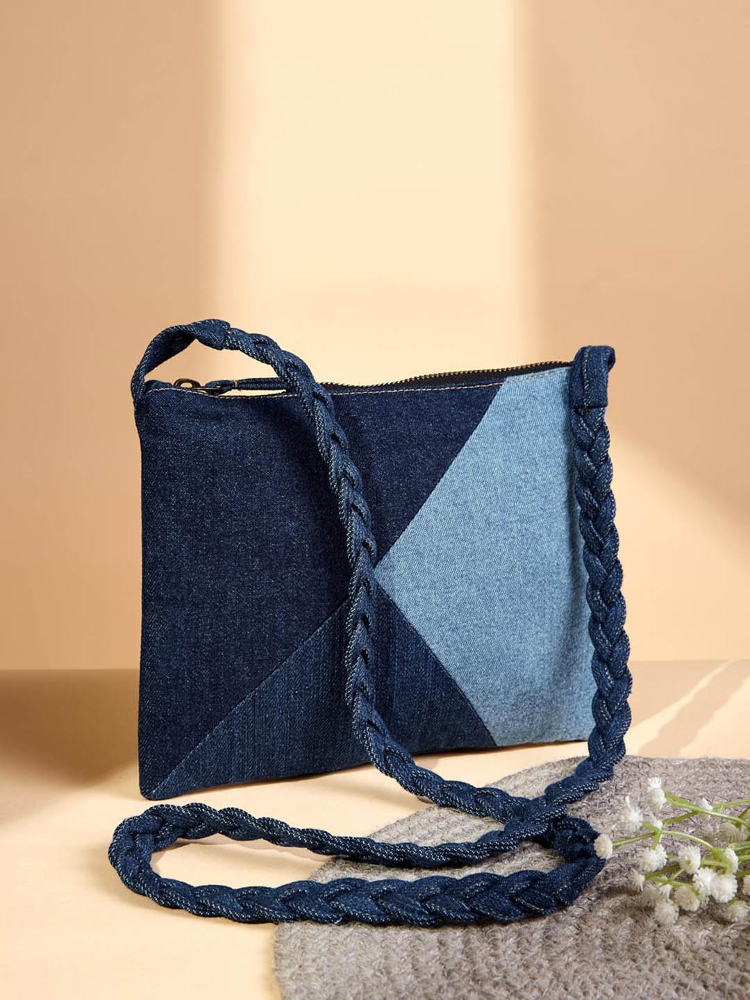 

Fabindia Colourblocked Structured Sling Bag, Blue