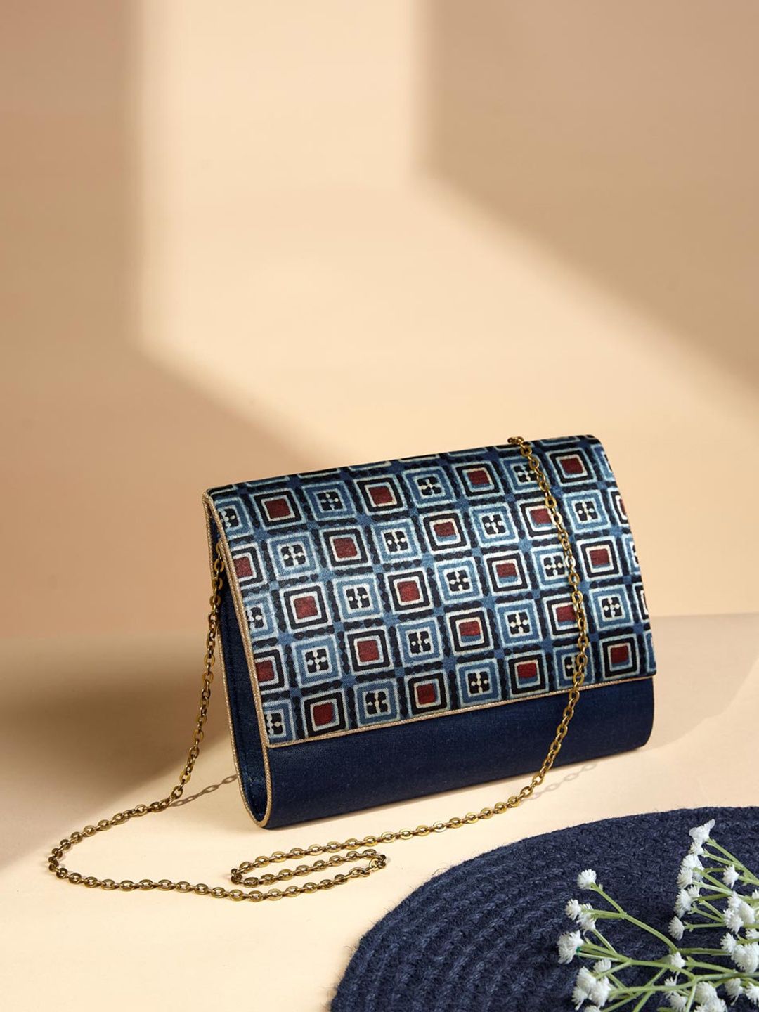 

Fabindia Geometric Printed Purse Clutch, Blue