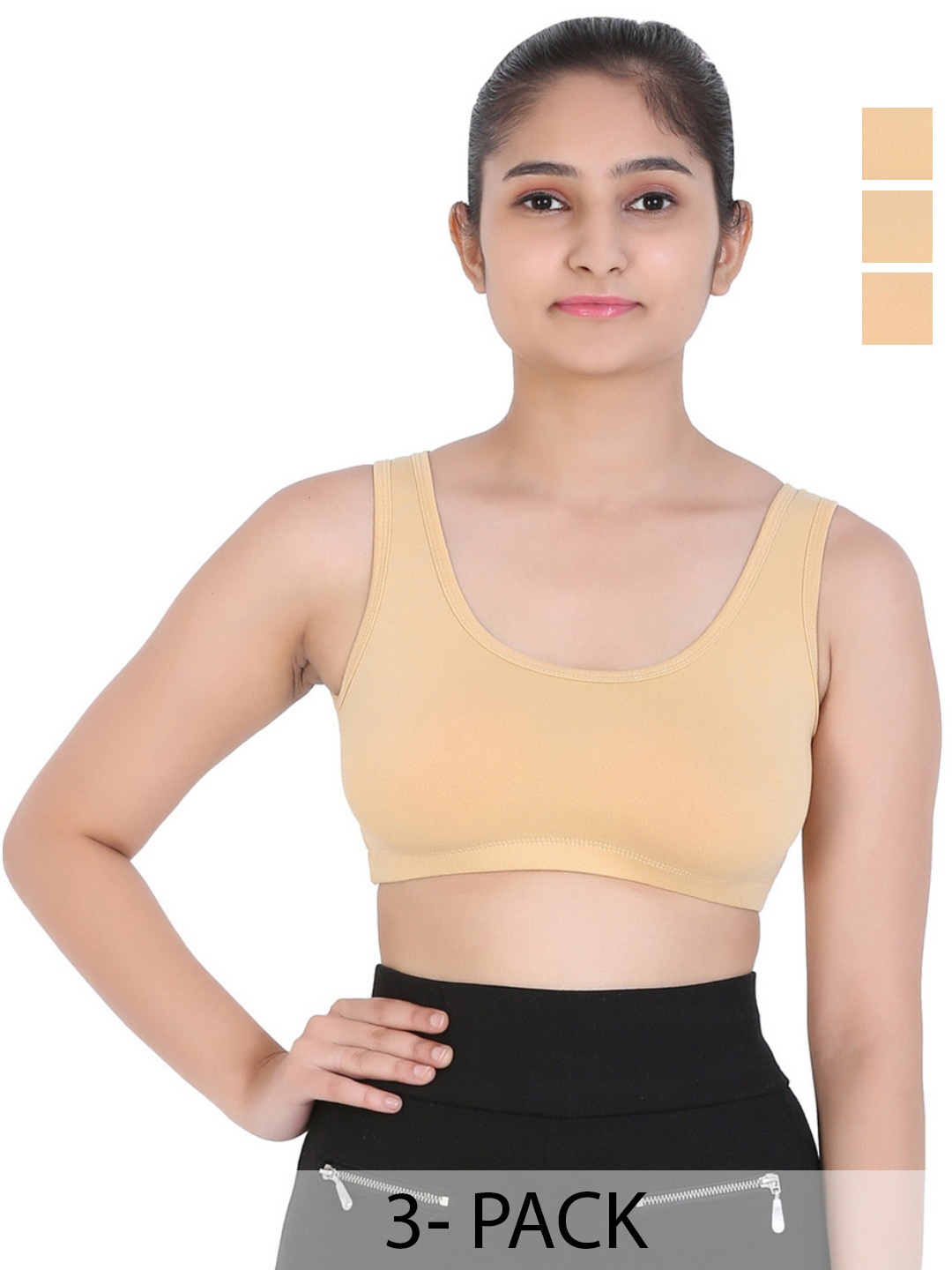 

MYSHA Pack Of 3 Non Padded Non-Wired Beginners Bra, Beige