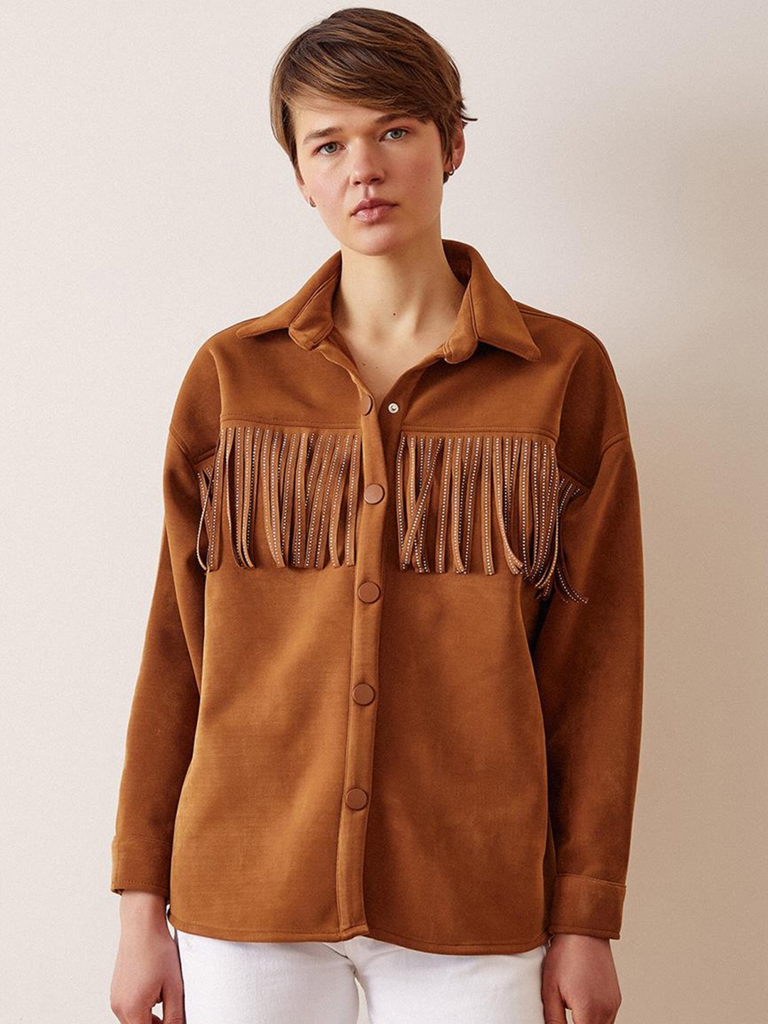 

PRET A TUER Spread Collar Cotton Tailored Jacket, Brown