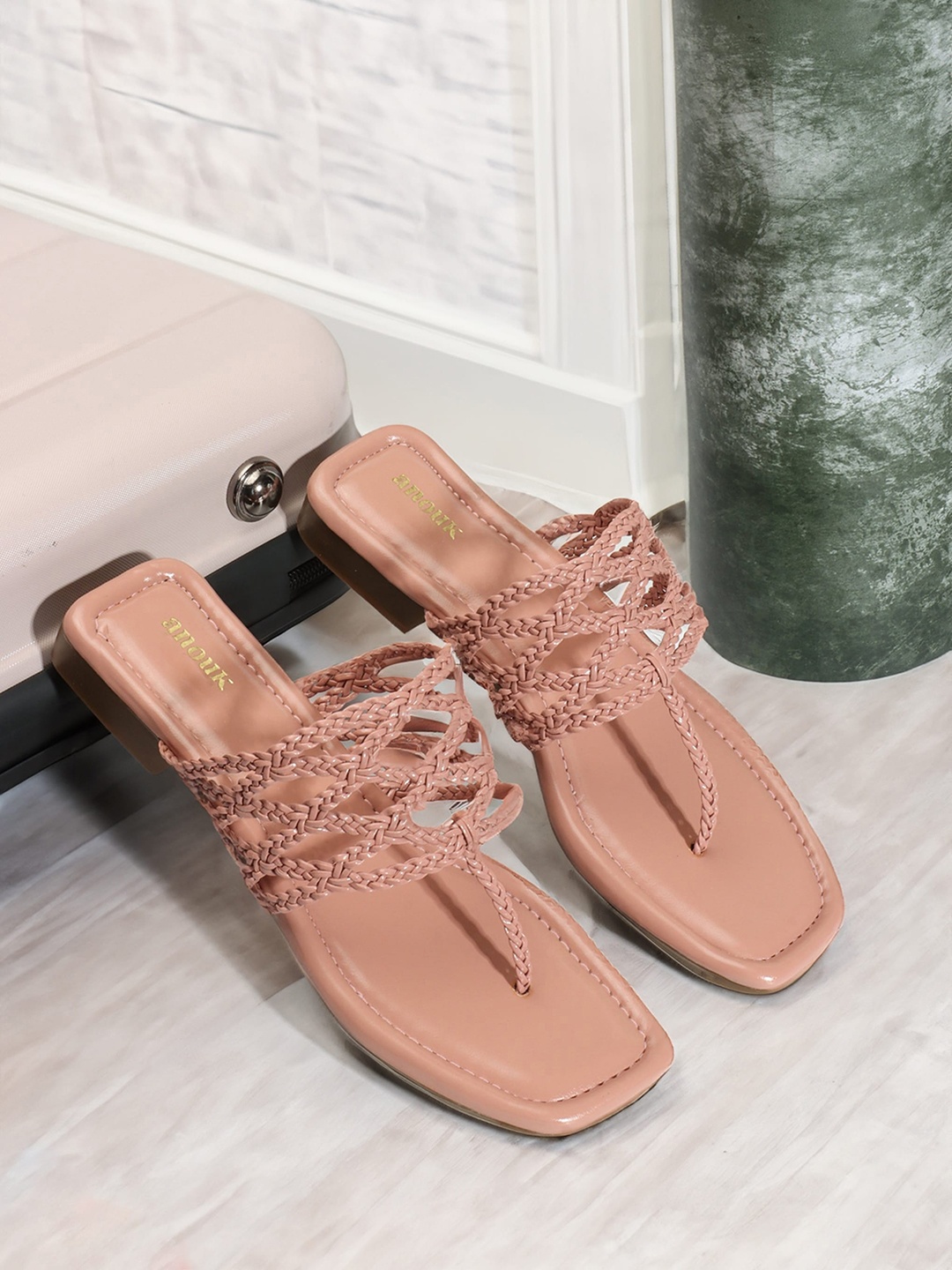 

Anouk Textured Open Toe Flats, Pink