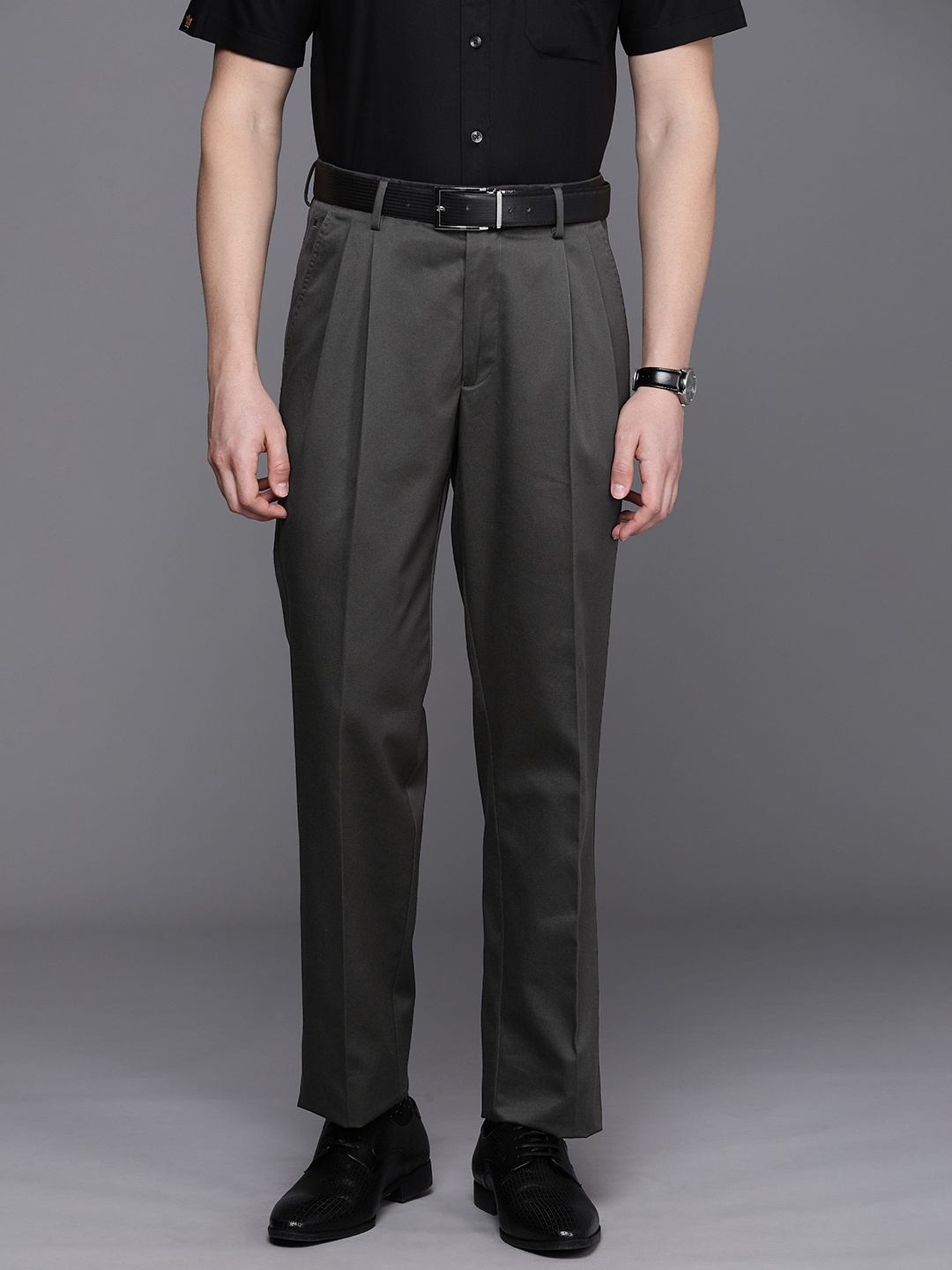 

Louis Philippe Pure Cotton Pleated Formal Trousers, Grey