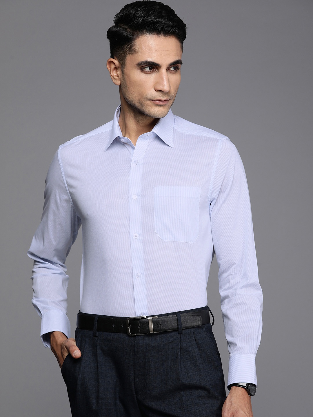 

Louis Philippe Pure Cotton Classic Fit Striped Formal Shirt, Blue