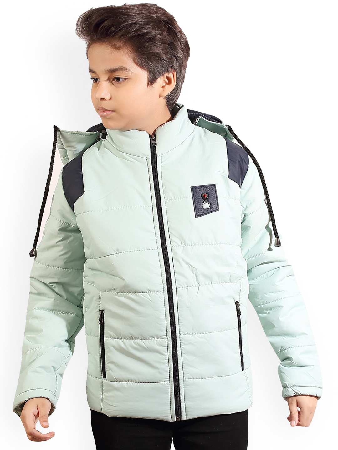 

BAESD Boys Colourblocked Hooded Quilted Jacket, Green