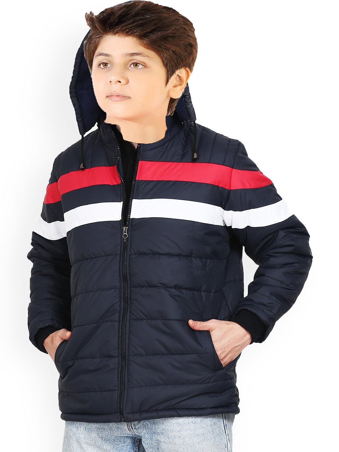 

BAESD Boys Striped Hooded Padded Jacket, White