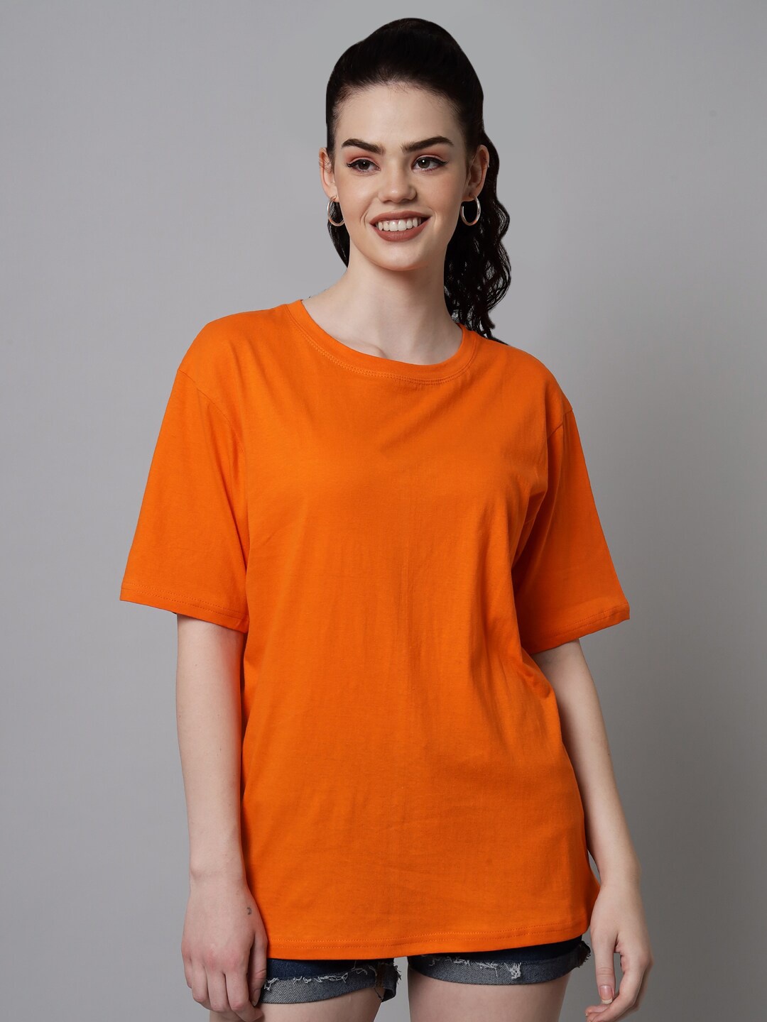 

Funday Fashion Drop-Shoulder Sleeves Oversized Cotton T-shirt, Orange