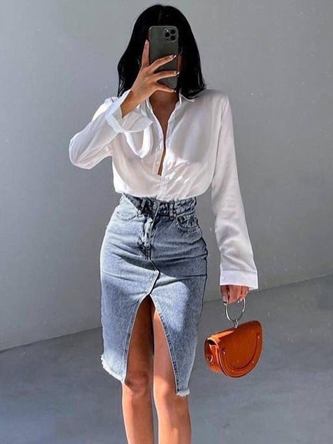 

StyleCast High-Waist Knee-Length Denim Pencil Skirt, Blue