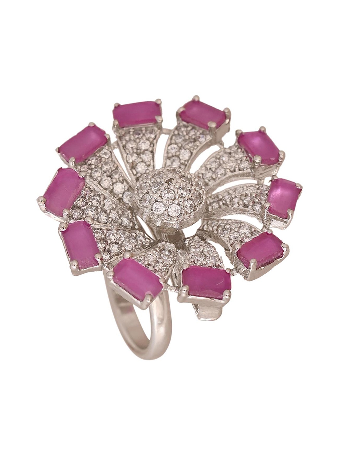 

RATNAVALI JEWELS Silver-Plated AD Studded Finger Ring