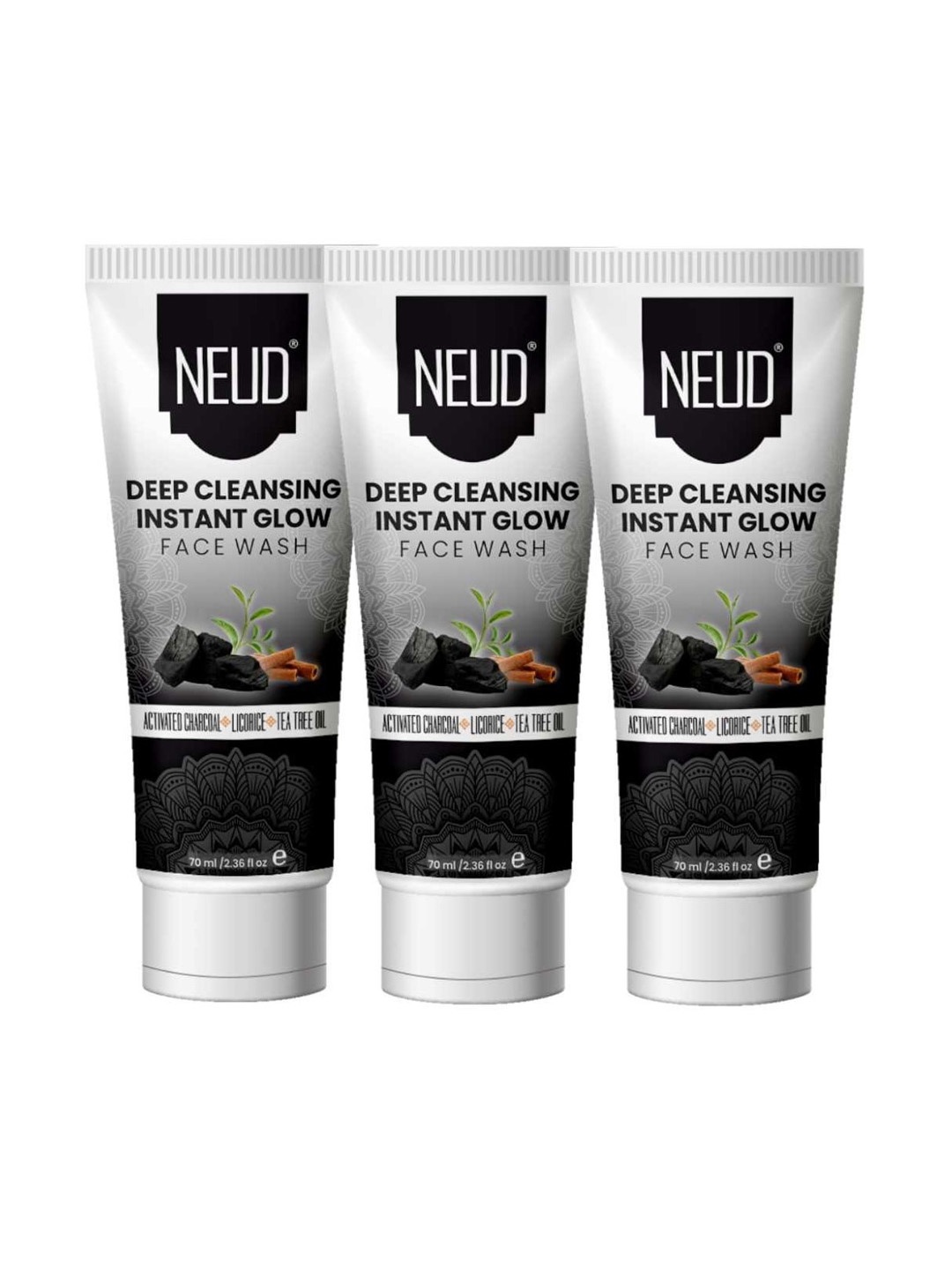 

NEUD Deep Cleansing Instant Glow Set Of 3 Face Wash 70 ml Each, Black