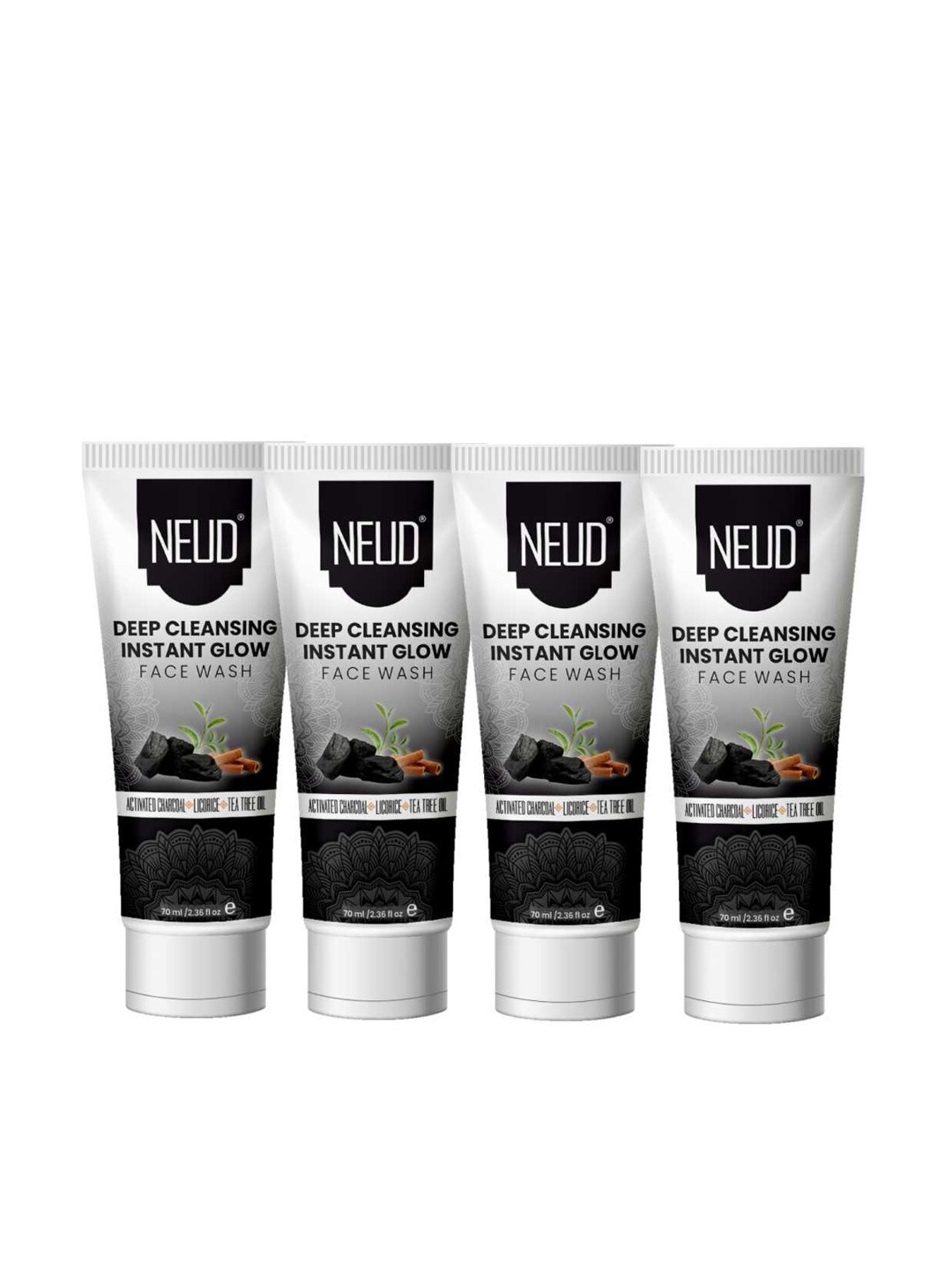

NEUD Deep Cleansing Instant Glow Set Of 4 Face Wash 70 ml Each, Black