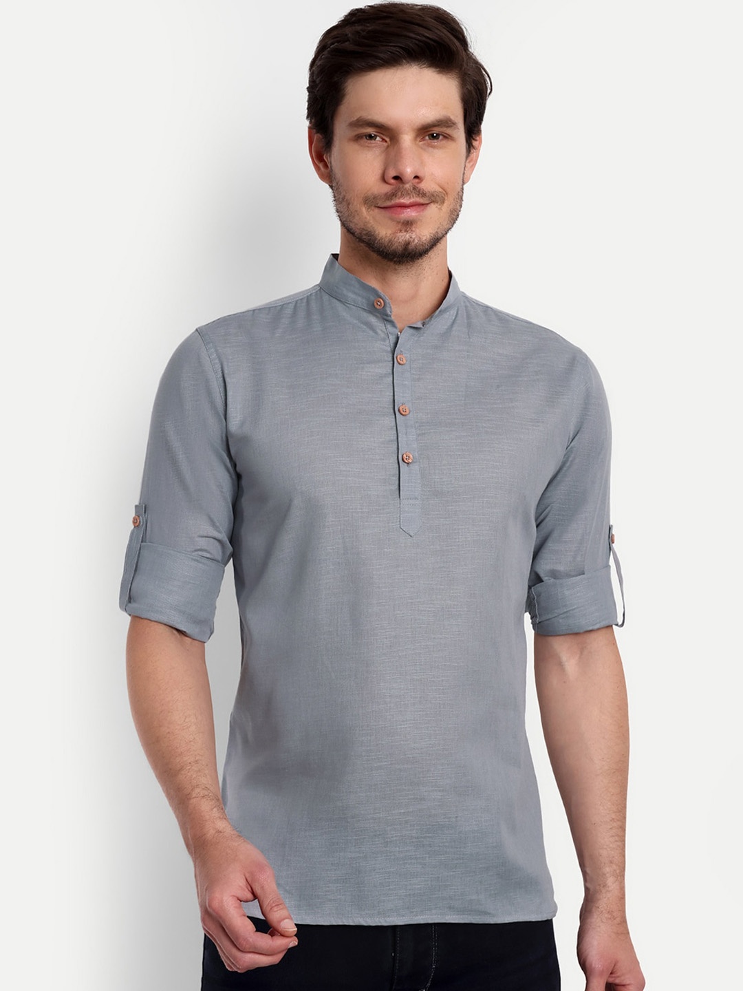 

Vida Loca Mandarin Collar Pure Cotton Kurta, Grey