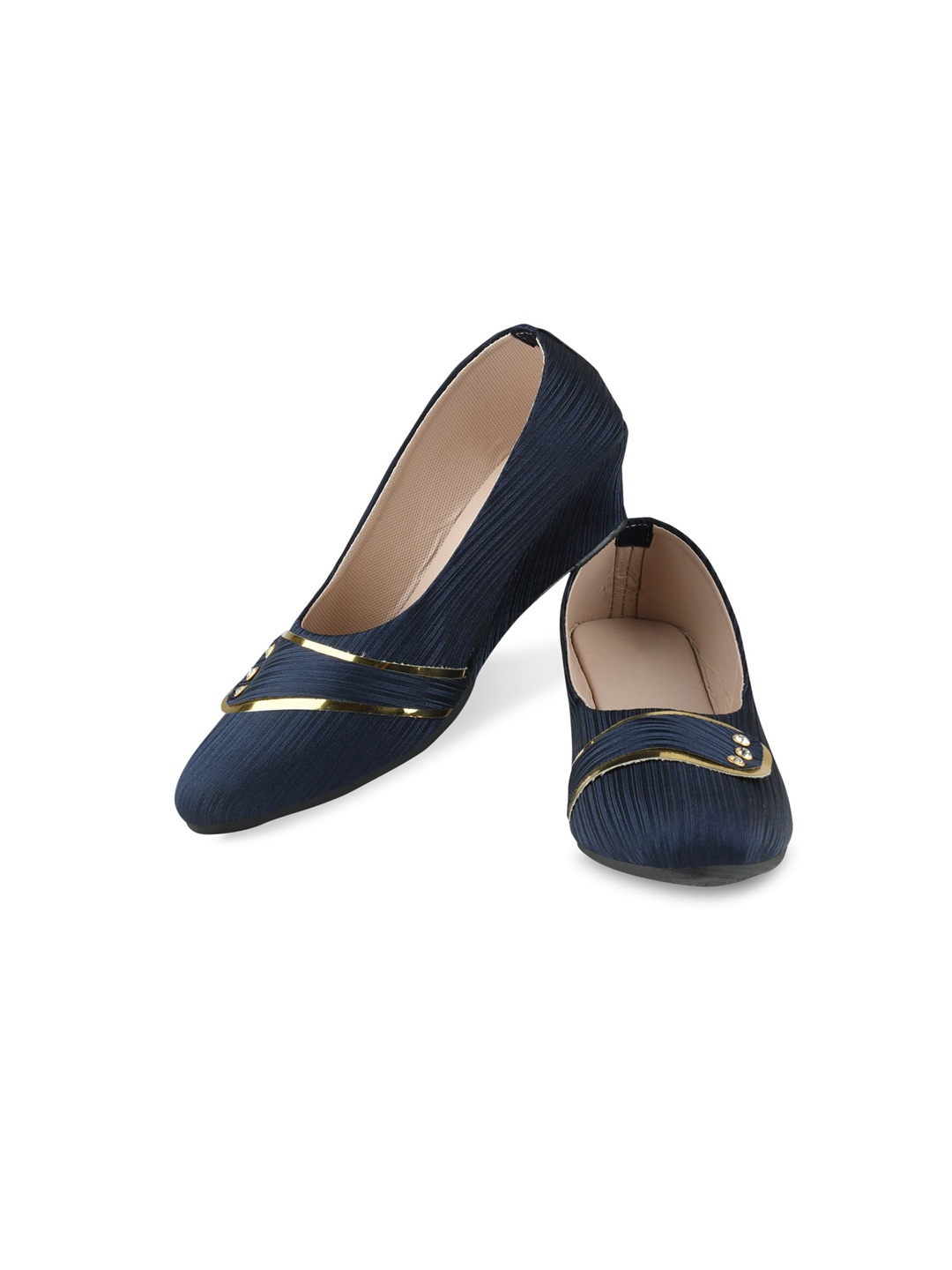 

BAESD Girls Textured Embellished Wedge Pumps, Navy blue