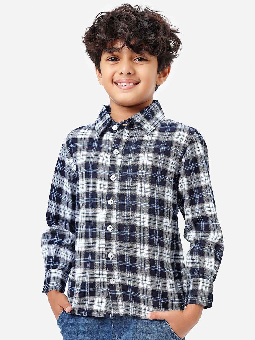 

LilPicks Boys Tartan Checked Cotton Casual Shirt, Blue