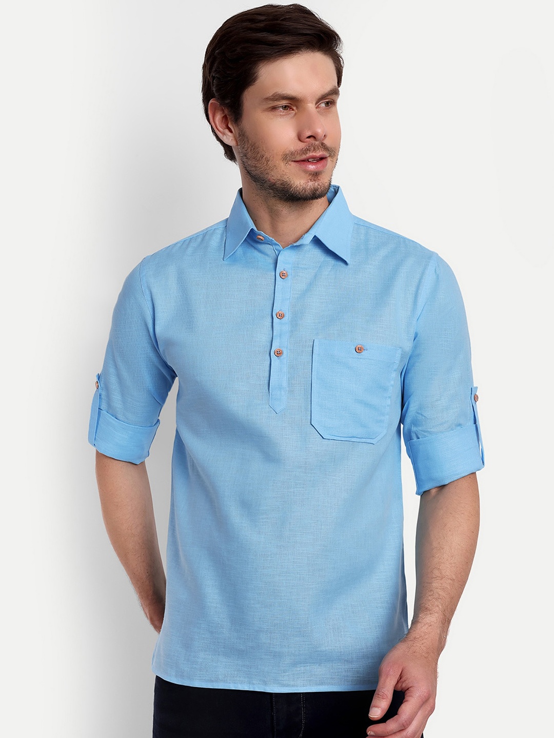 

Vida Loca Shirt Collar Pure Cotton Kurta, Blue