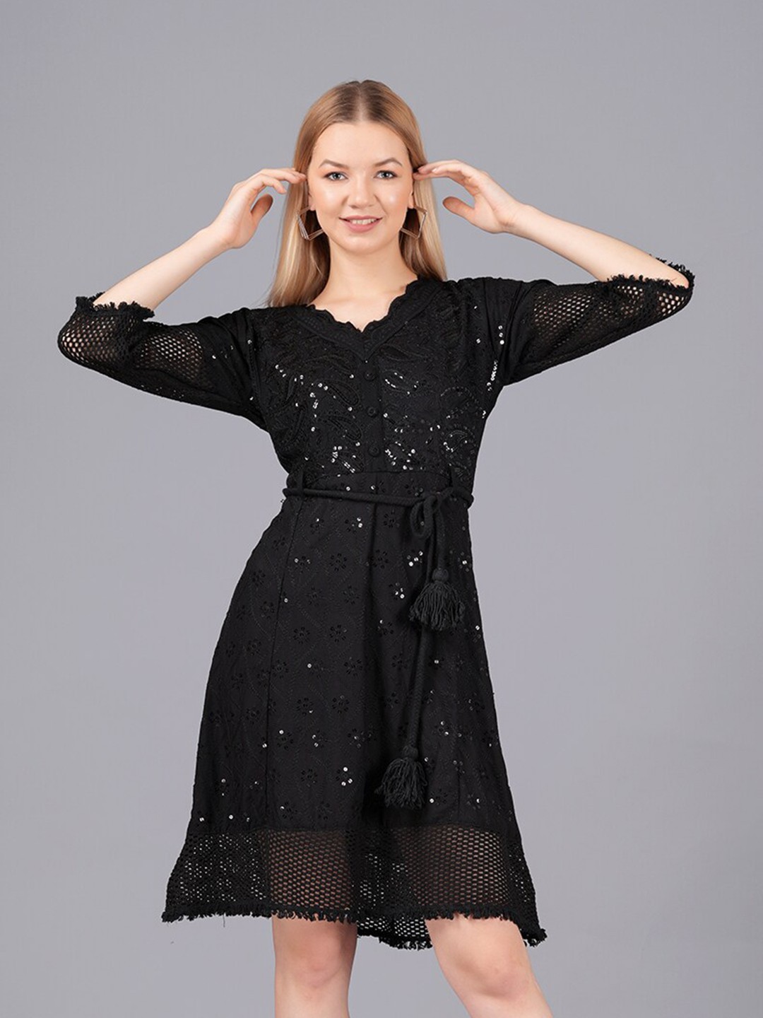 

KPF Sequin Embellished Fit & Flare Dress, Black