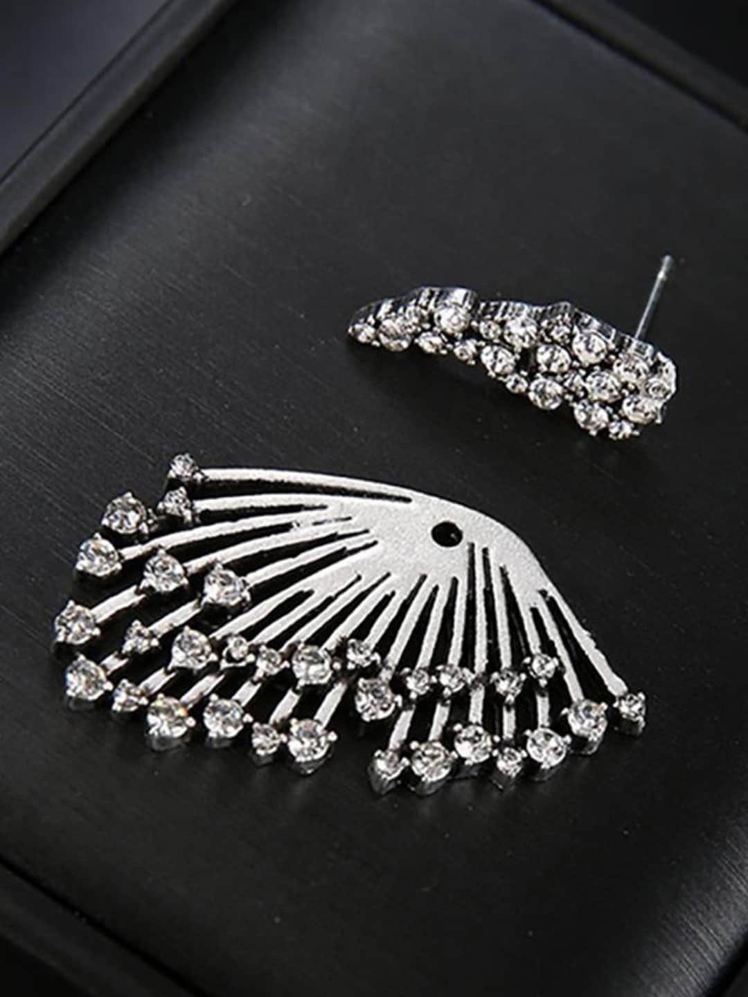 

VAGHBHATT Contemporary Single Drop Rhinestone-Studded Earring, Silver