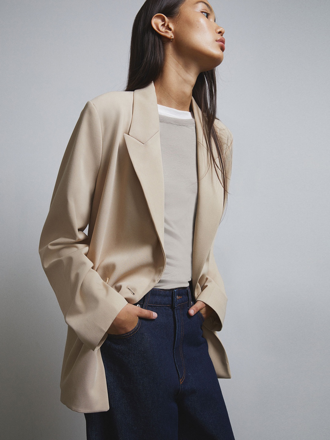 

H&M Double Breasted Blazer, Beige