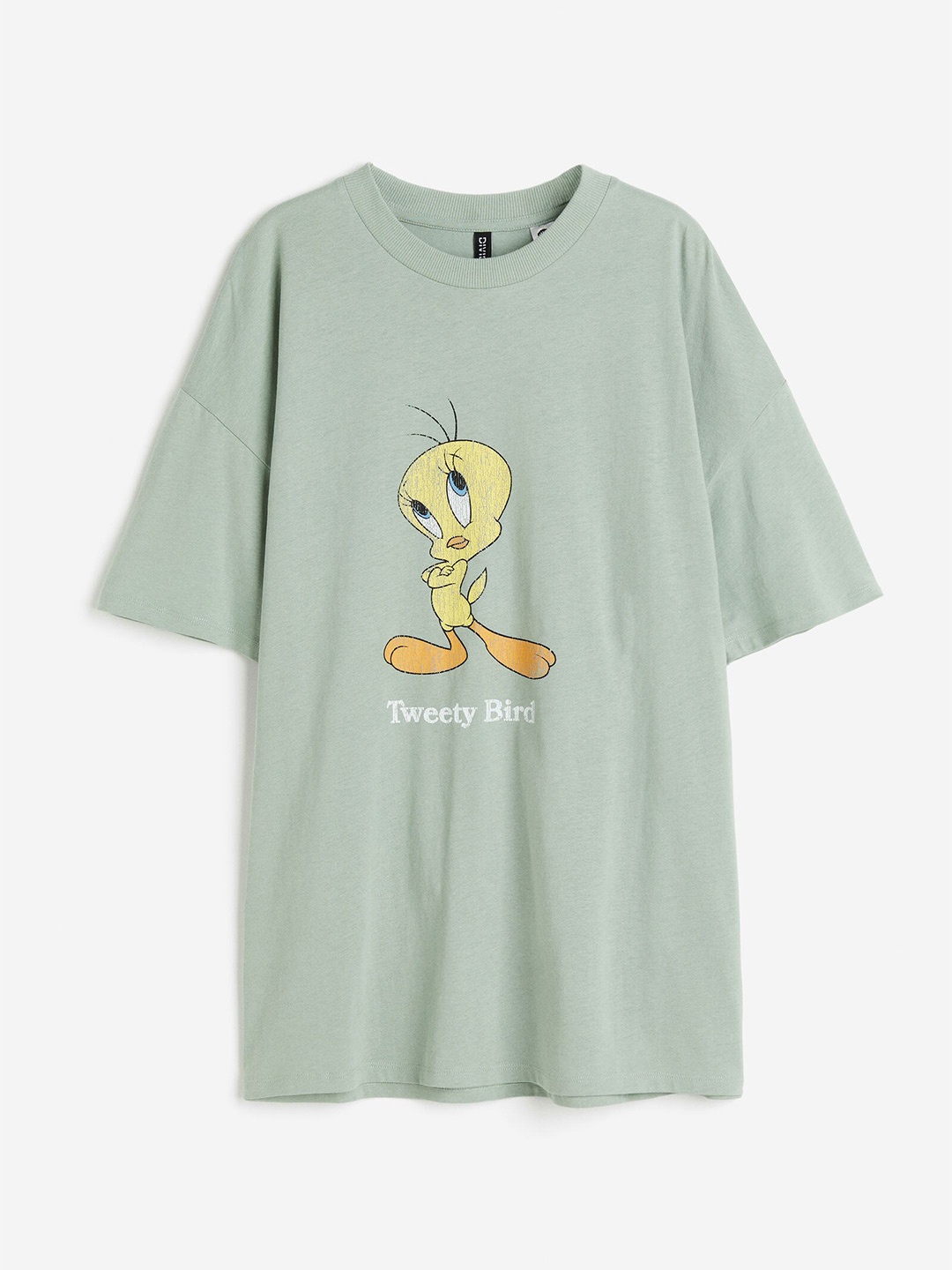 

H&M Women Pure Cotton Oversized Printed T-Shirt, Green