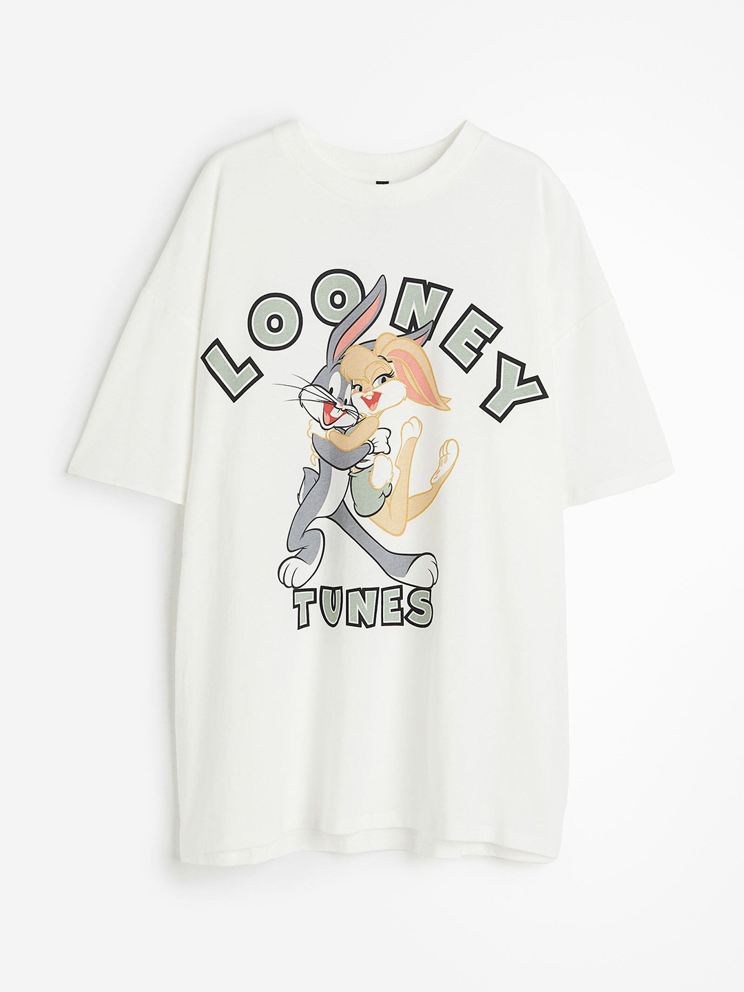 

H&M Women Pure Cotton Oversized Printed T-shirt, White