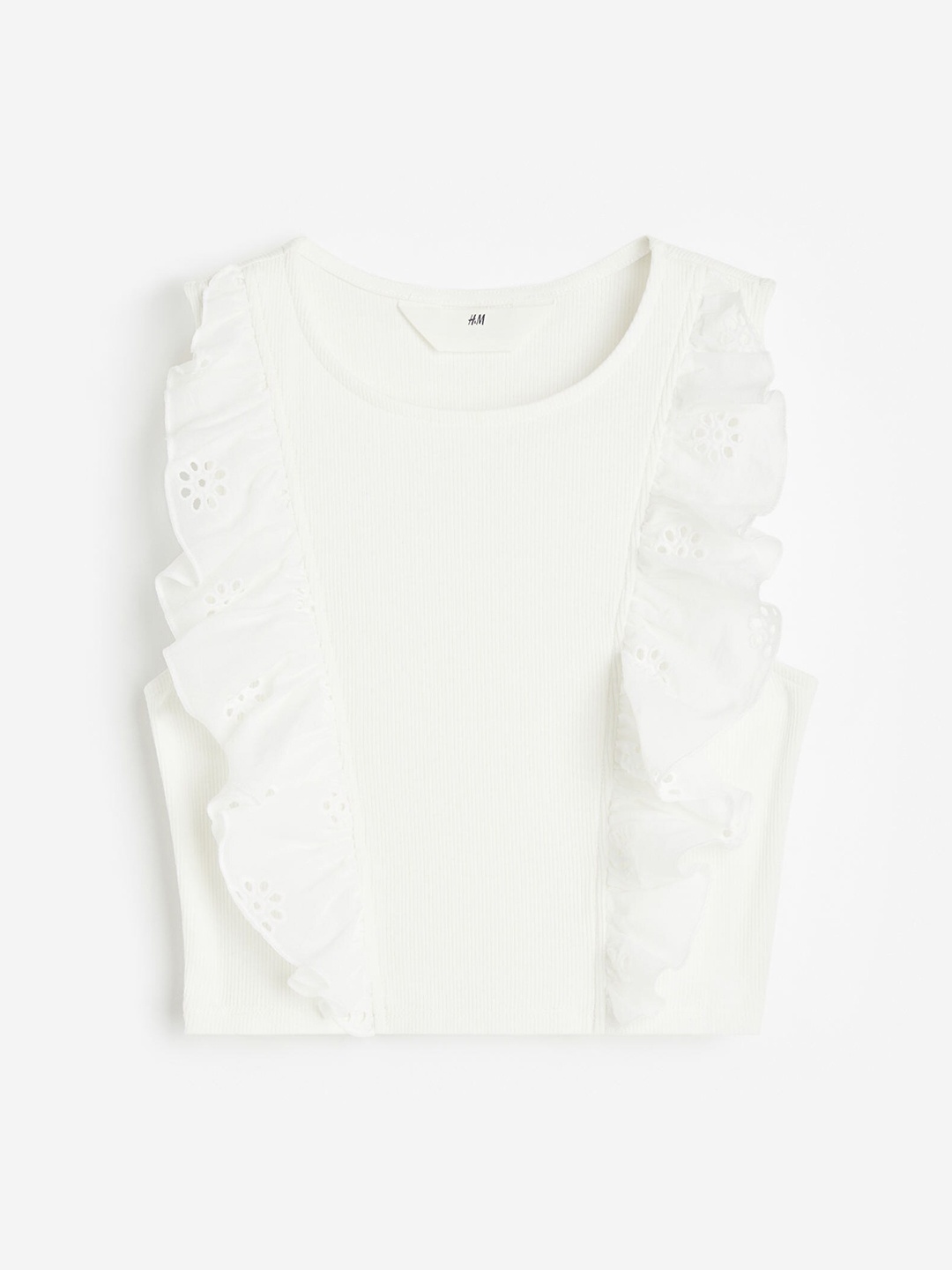 

H&M Girls Broderie Anglaise Frill-Trimmed Top, White