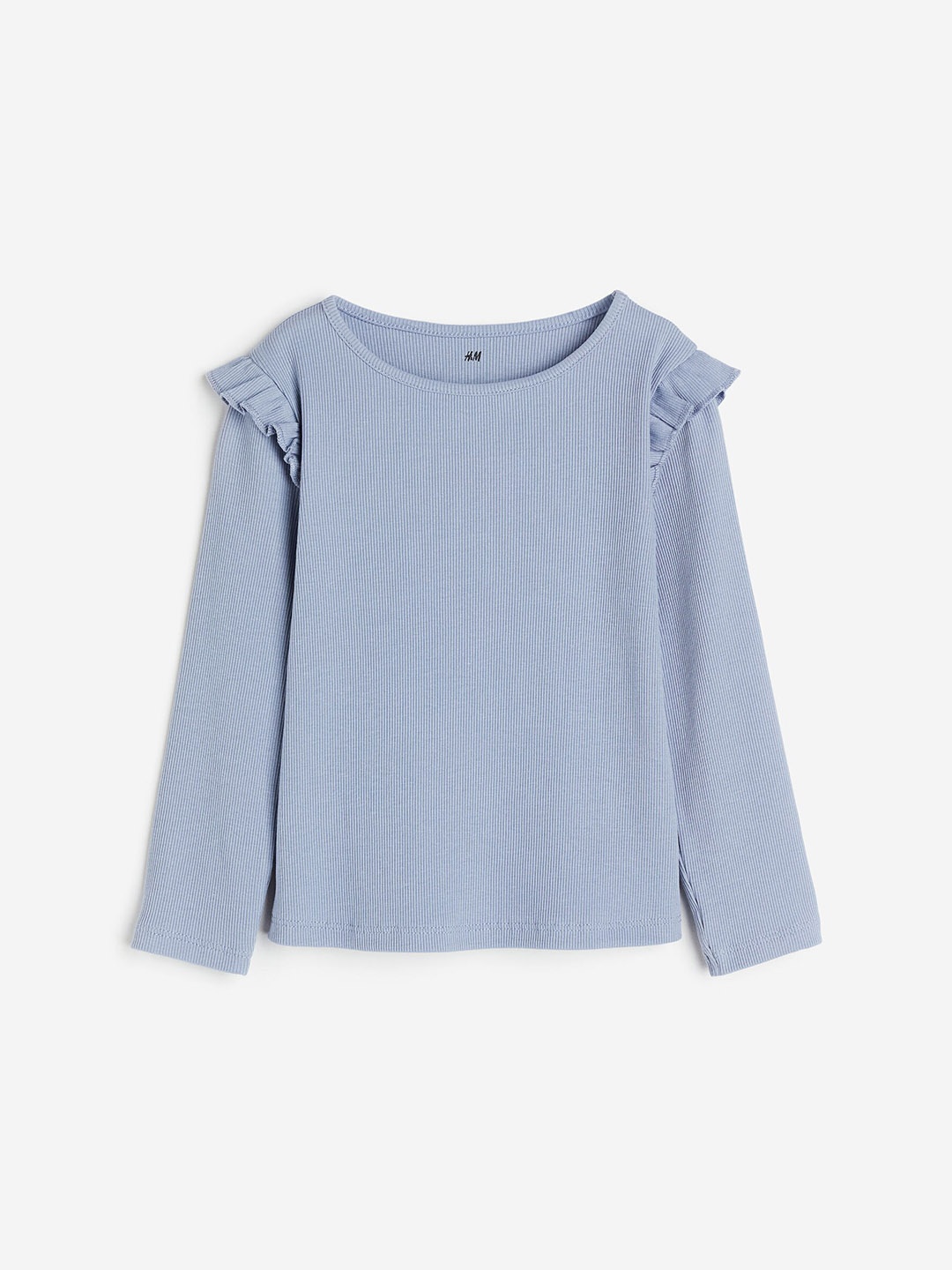 

H&M Girls Flounce-Trimmed Ribbed Top, Blue
