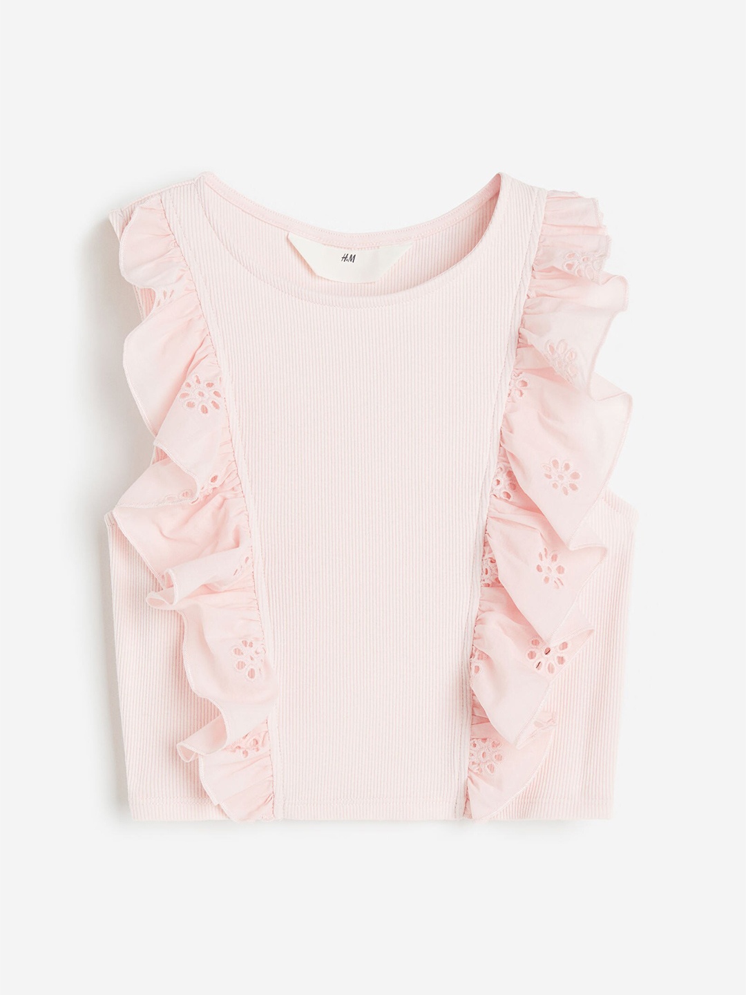

H&M Girls Broderie Anglaise Frill-Trimmed Top, Pink