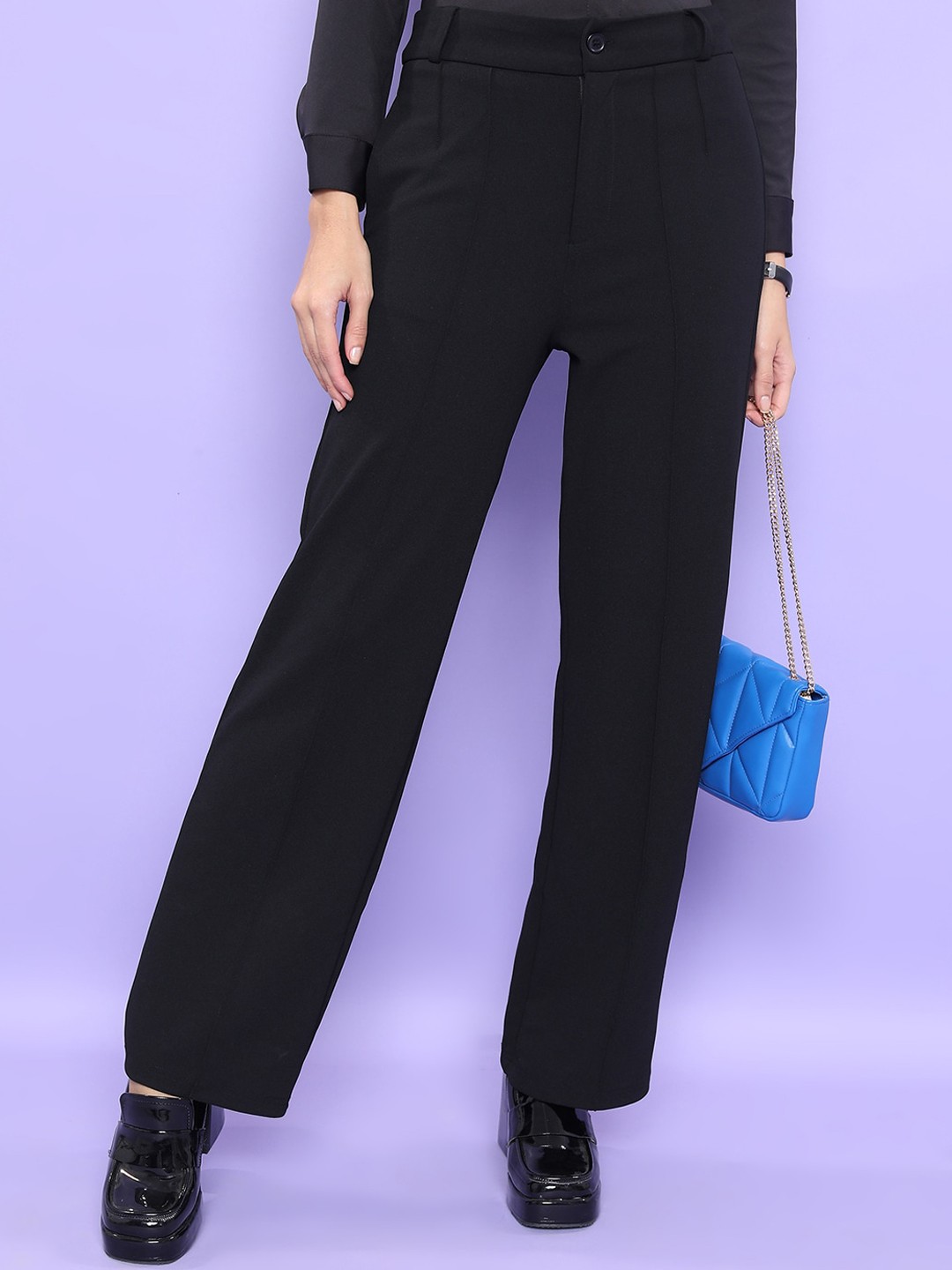 

Tokyo Talkies Women Straight Fit Parallel Trousers, Black