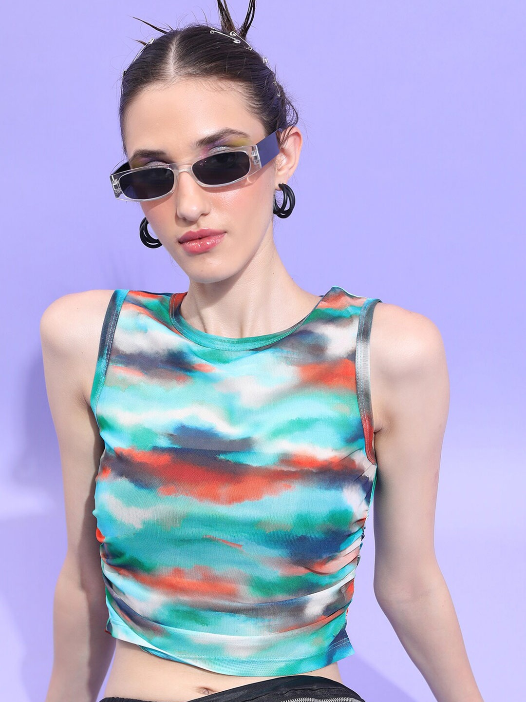 

Tokyo Talkies Print Ruched Crop Top, Blue