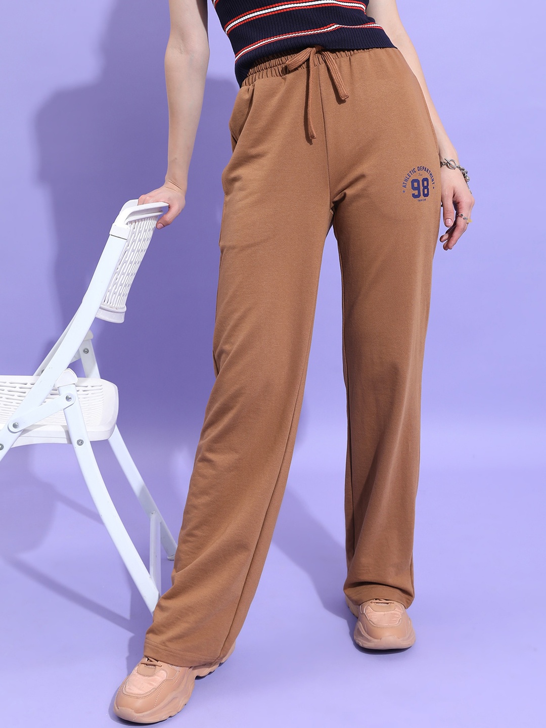 

Tokyo Talkies Women High-Rise Parallel Trousers, Brown