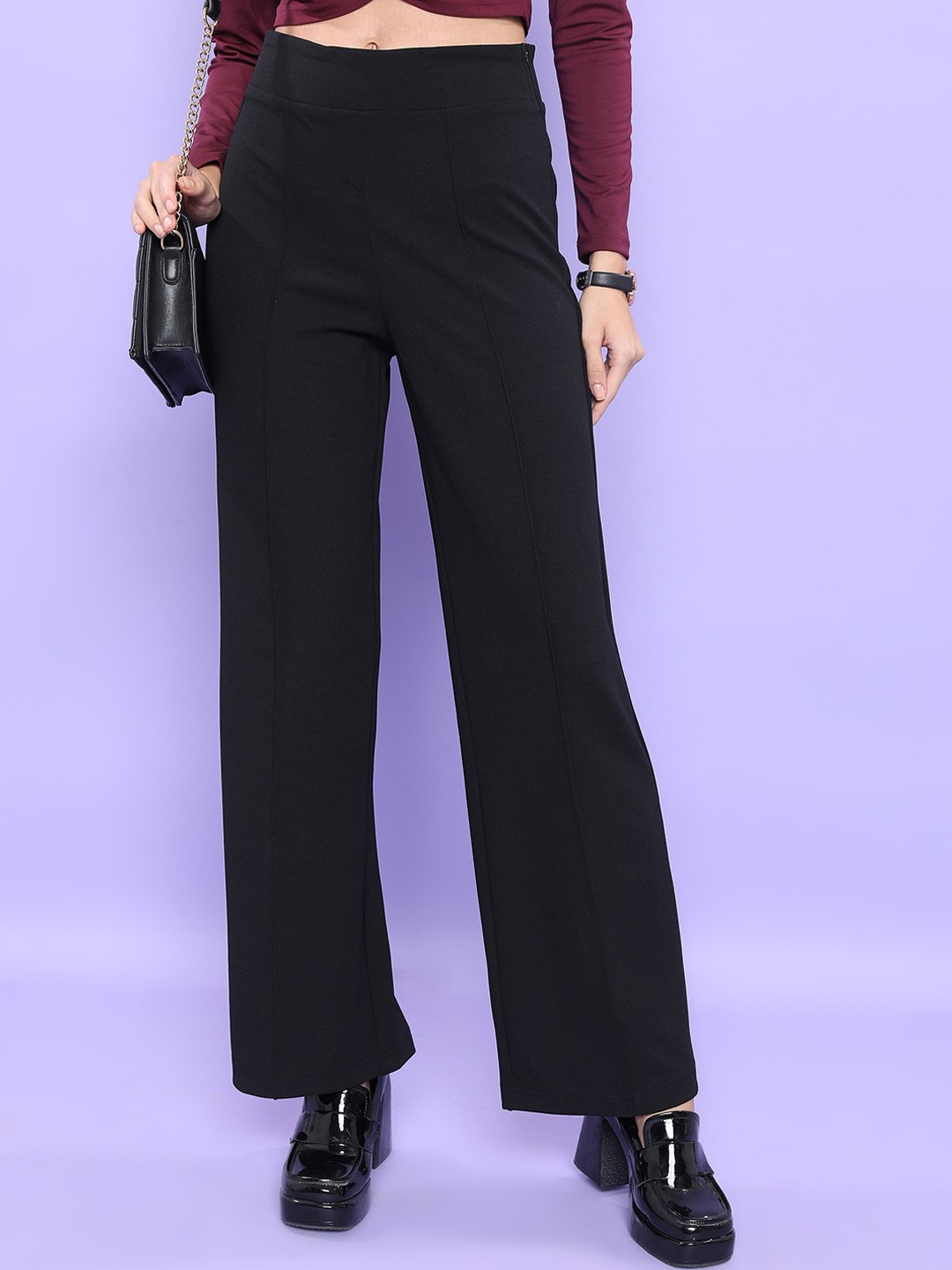 

Tokyo Talkies Women Flared Parallel Trousers, Black