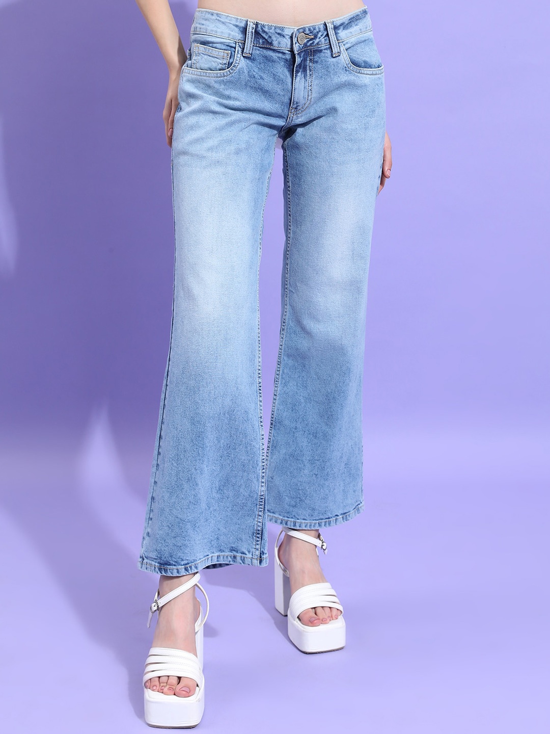 

Tokyo Talkies Women Bootcut Clean Look Heavy Fade Whiskers Stretchable Jeans, Blue