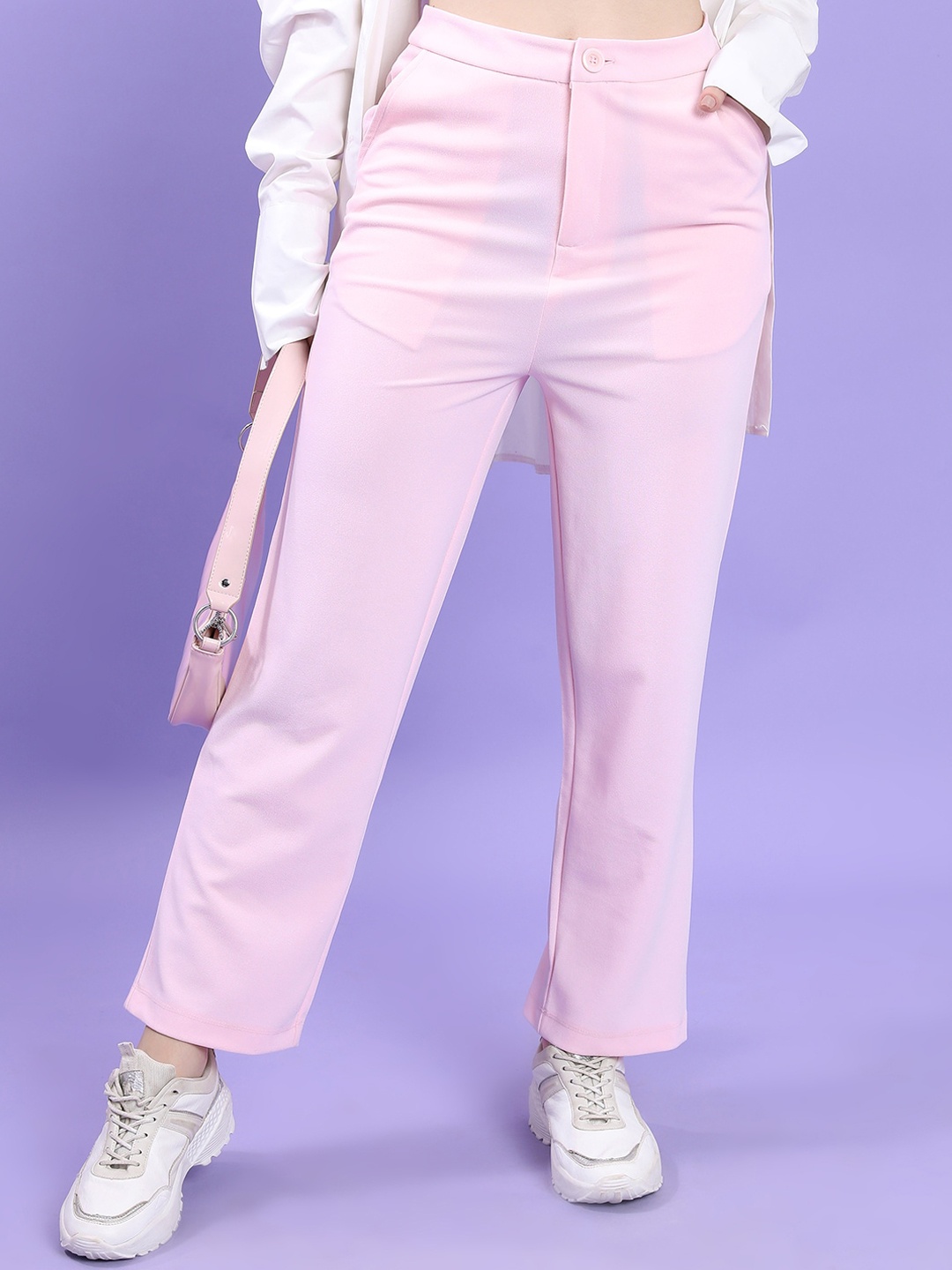 

Tokyo Talkies Women Mid-Rise Regular Trousers, Pink