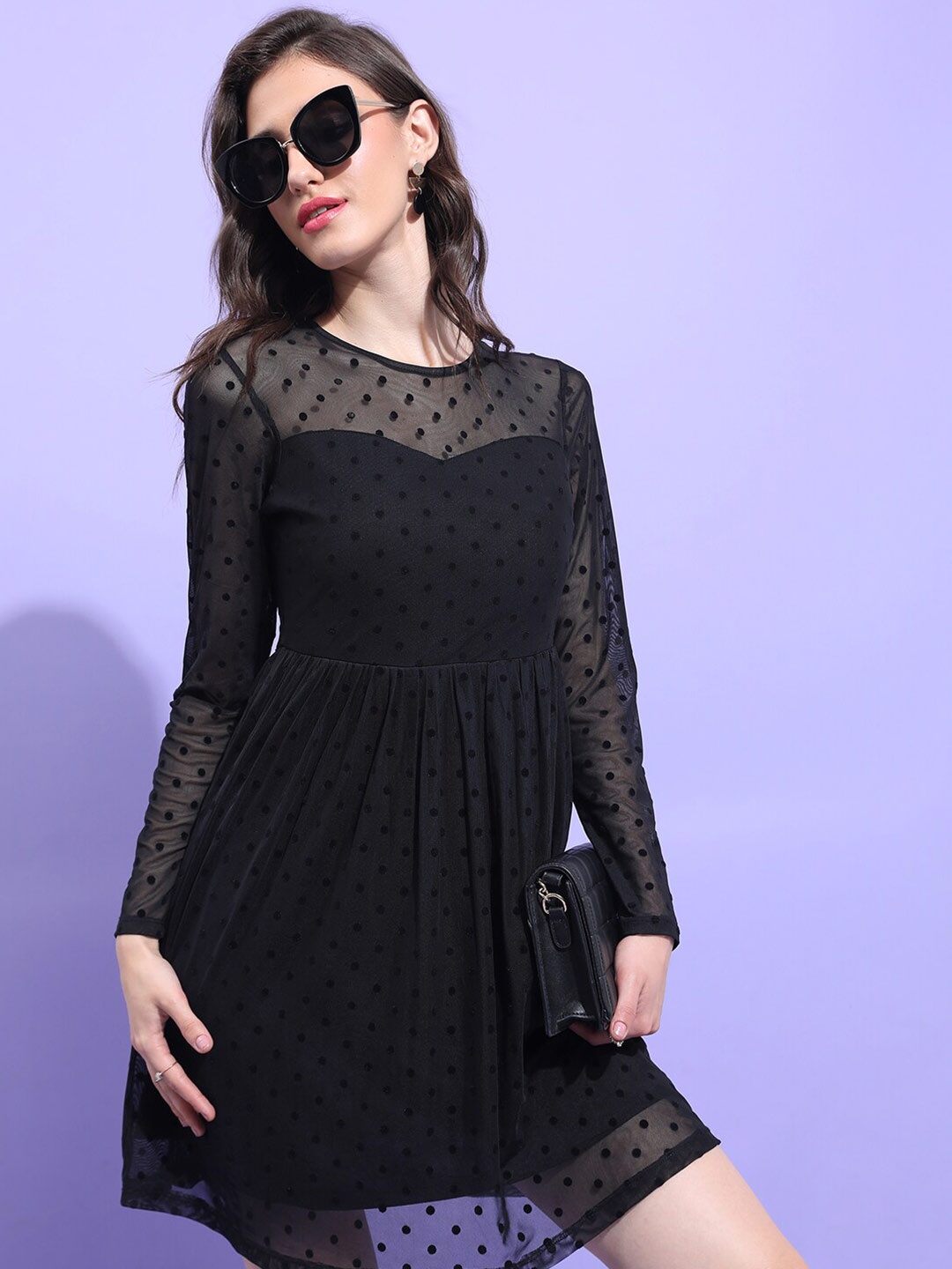 

Tokyo Talkies Self Design Mini Fit & Flare Dress, Black