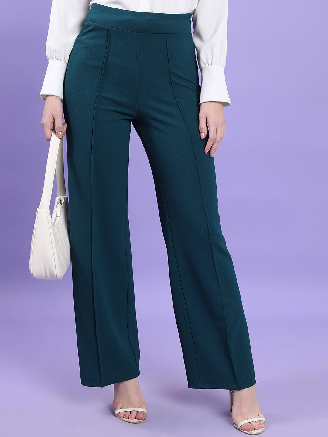 

Tokyo Talkies Women Flared Parallel Trousers, Teal