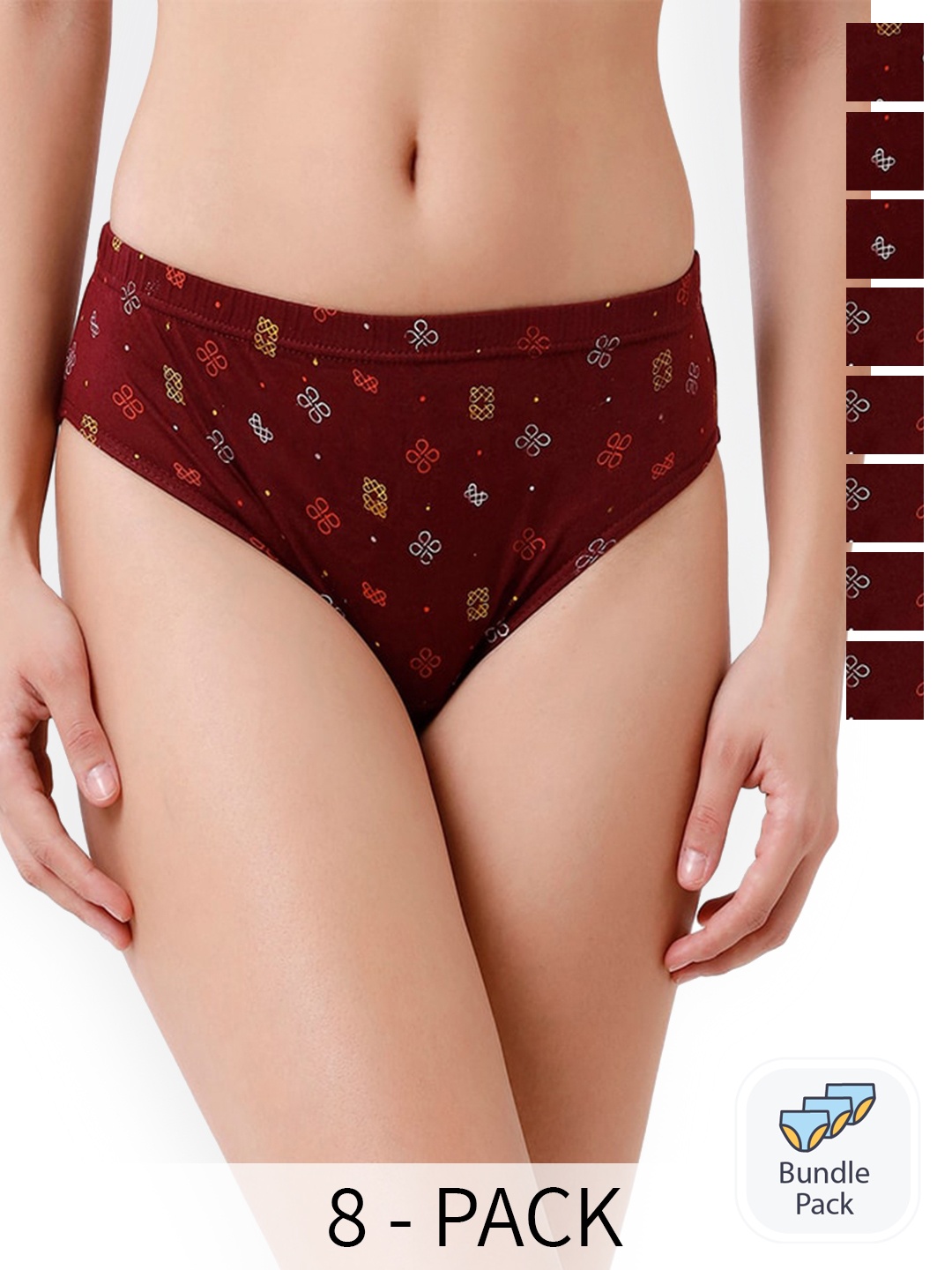 

Rupa Jon Pack Of 8 Assorted Conversational Printed Mid-Rise Cotton Hipster Briefs