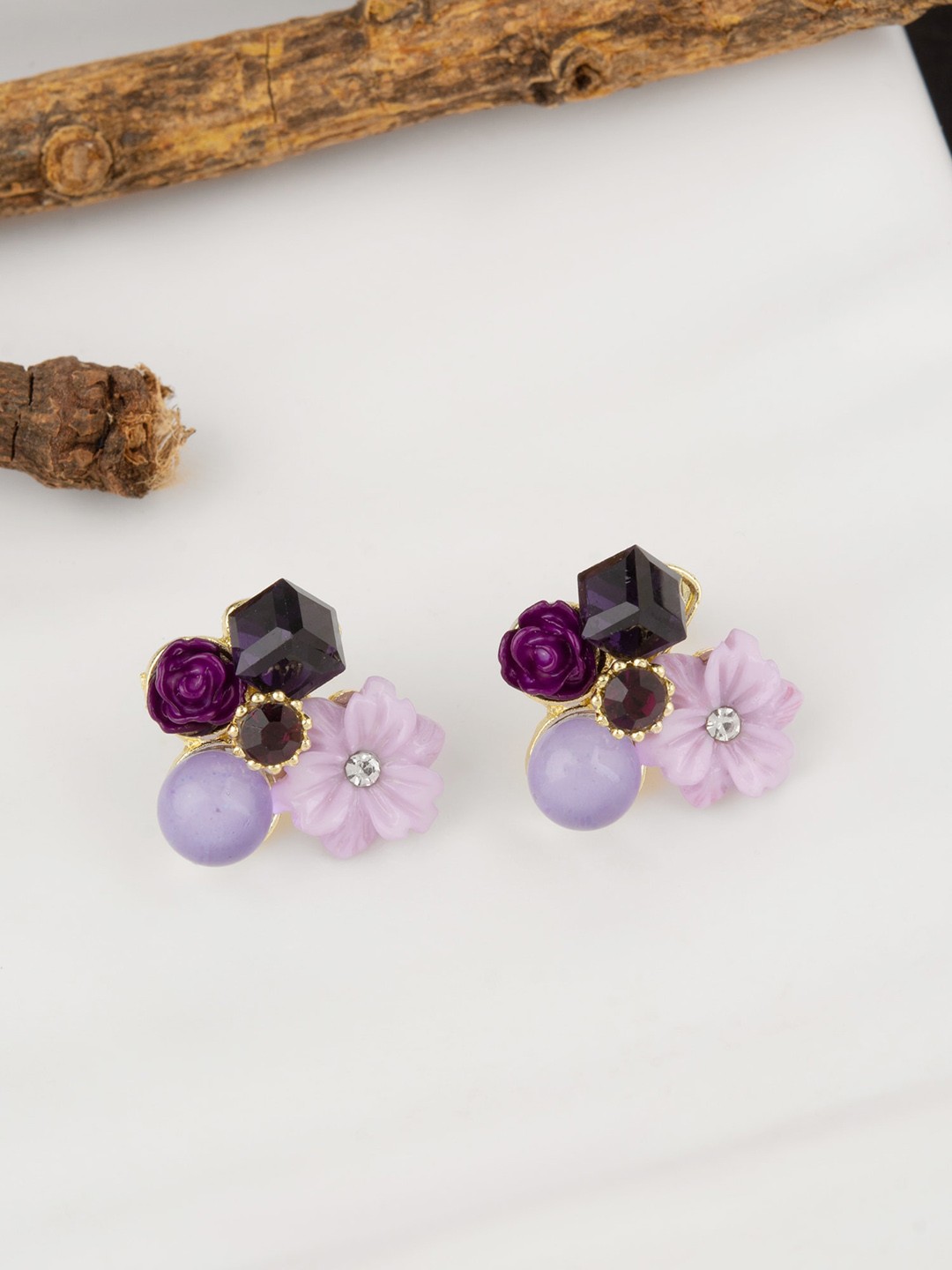 

E2O Gold-Plated Floral Studs Earrings, Purple