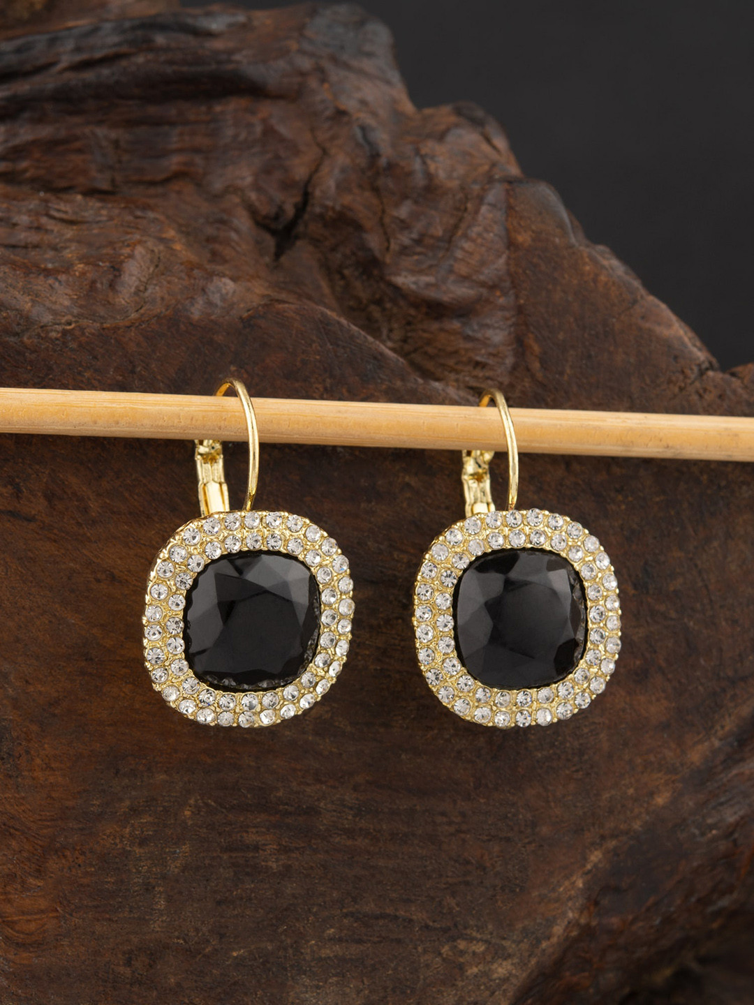 

E2O Gold-Plated Contemporary Drop Earrings, Black