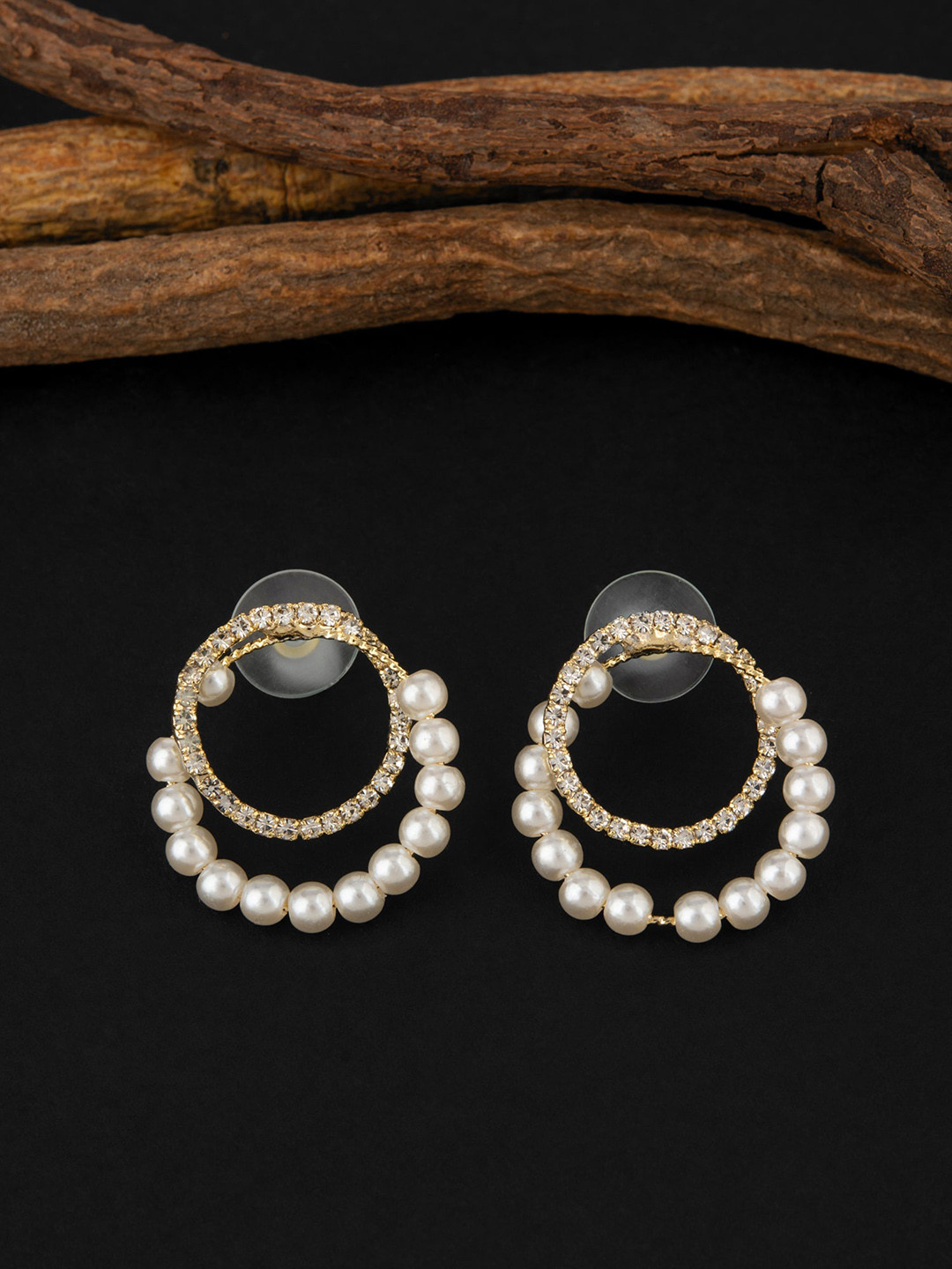

E2O Gold Plated Stone Studded Contemporary Stud Earrings