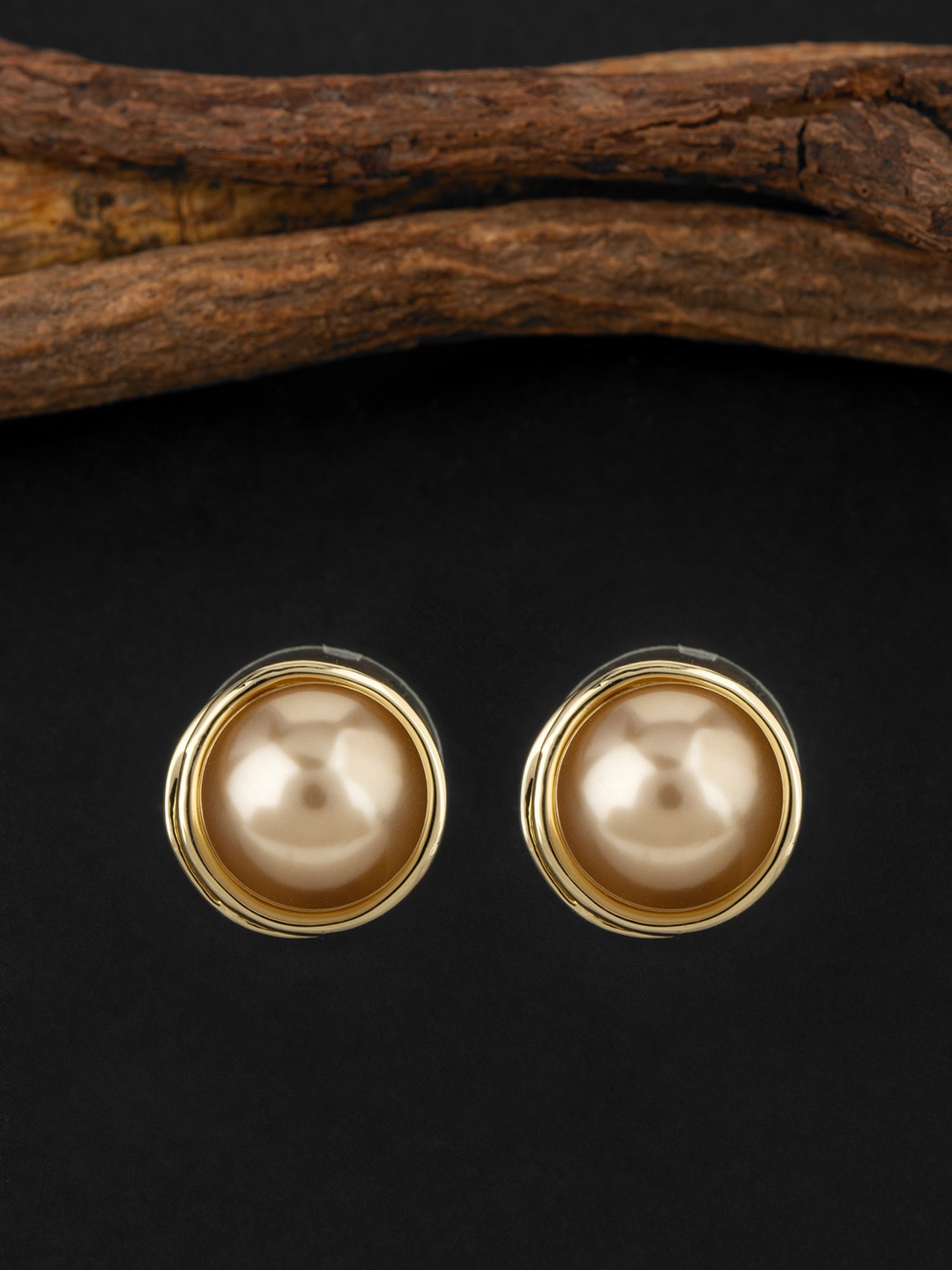 

E2O Gold-Toned Artificial Beads Contemporary Studs Earrings