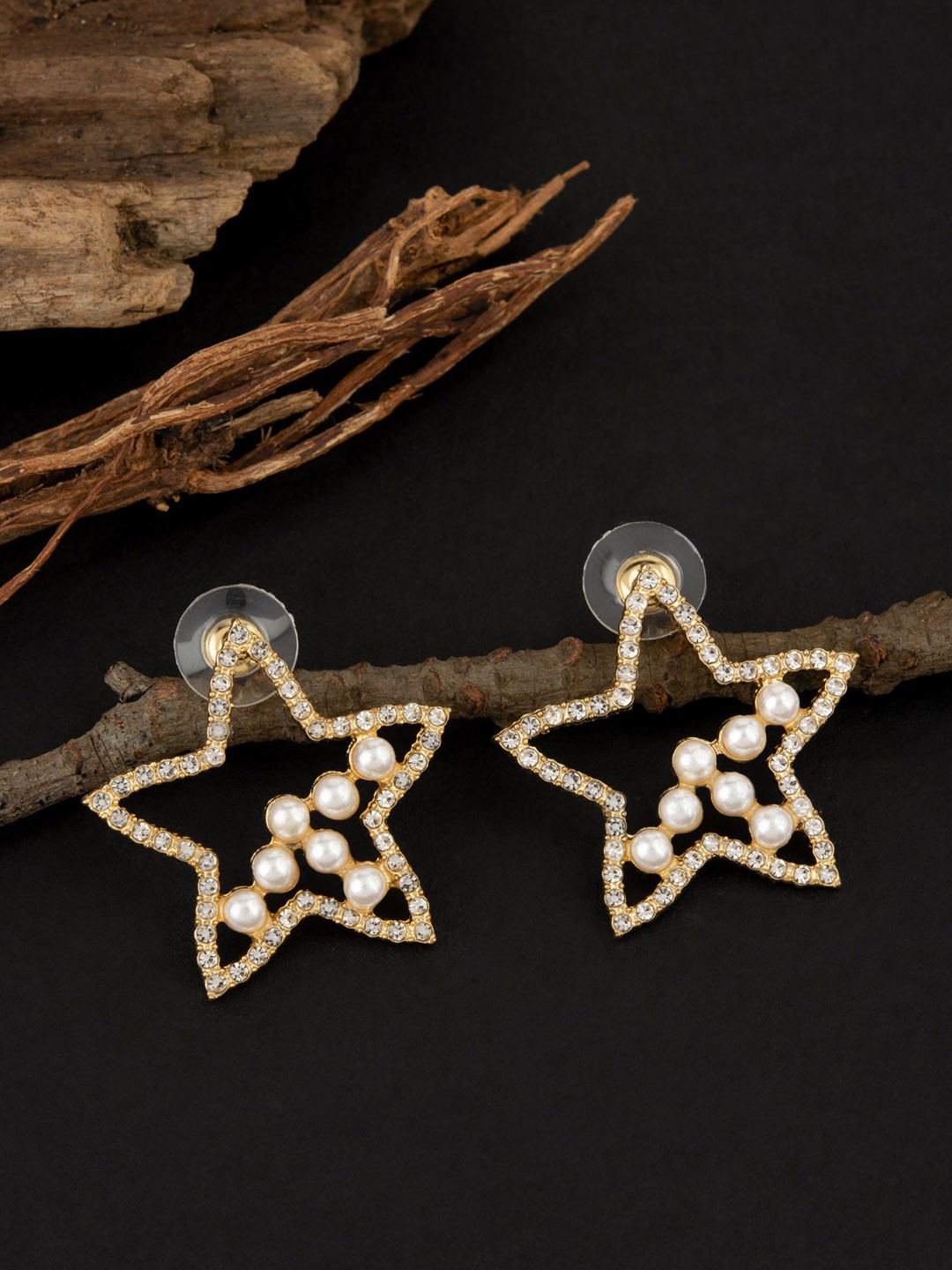 

E2O Gold-Toned Artificial Beads Contemporary Drop Earrings