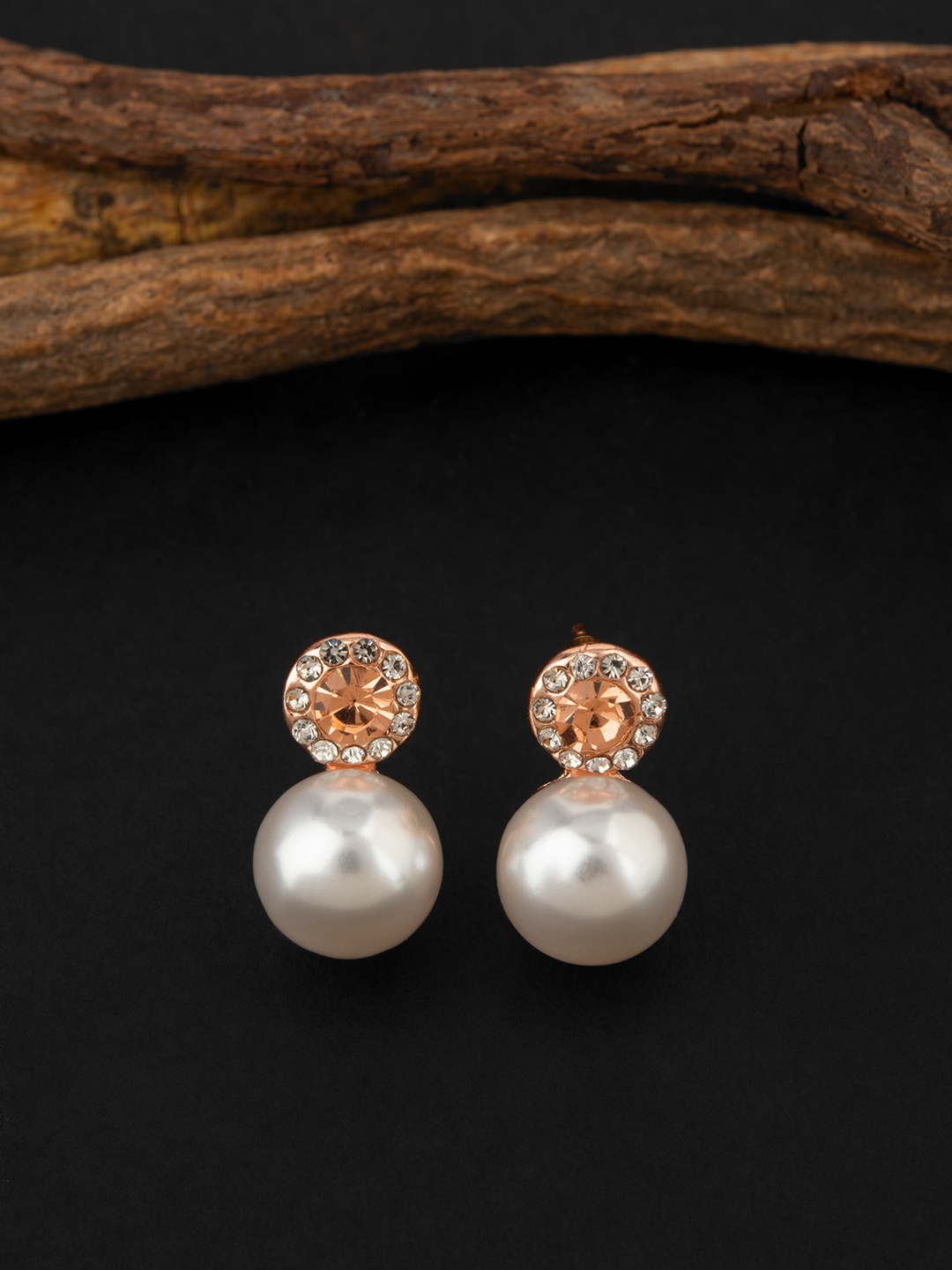 

E2O Gold-Toned Artificial Stones Contemporary Studs Earrings