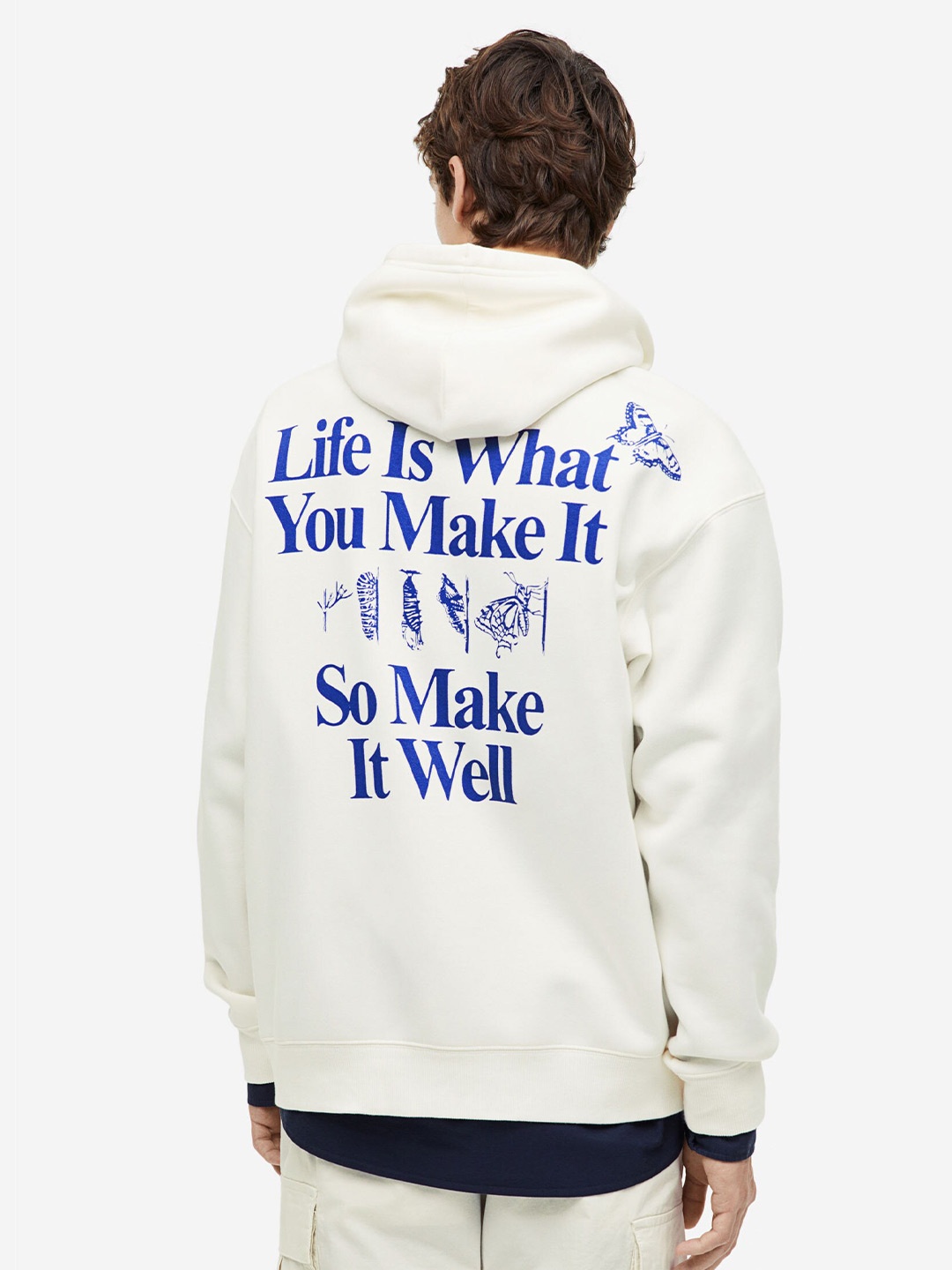 

H&M Relaxed-Fit Printed Hoodie, White