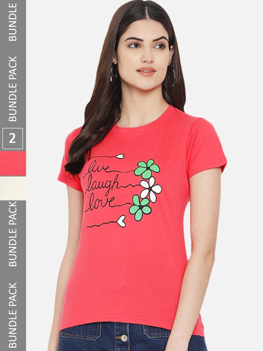 

BAESD Pack Of 2 Typography Printed Cotton T-Shirt, Peach
