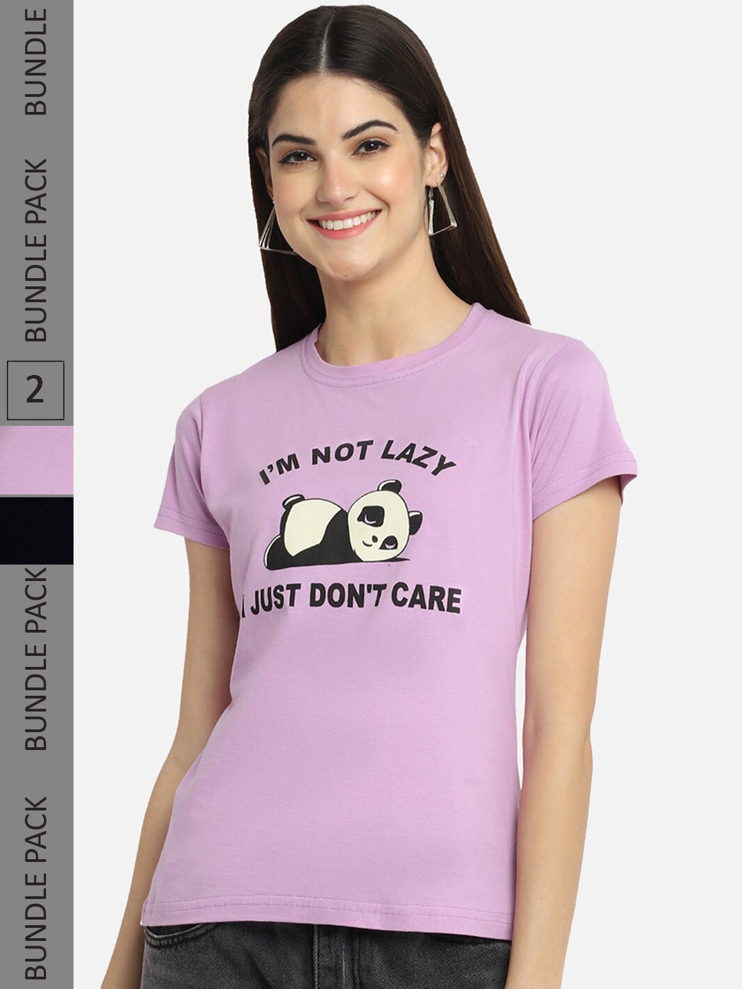BAESD Pack of 2 Typography Printed Cotton T-shirts, Purple